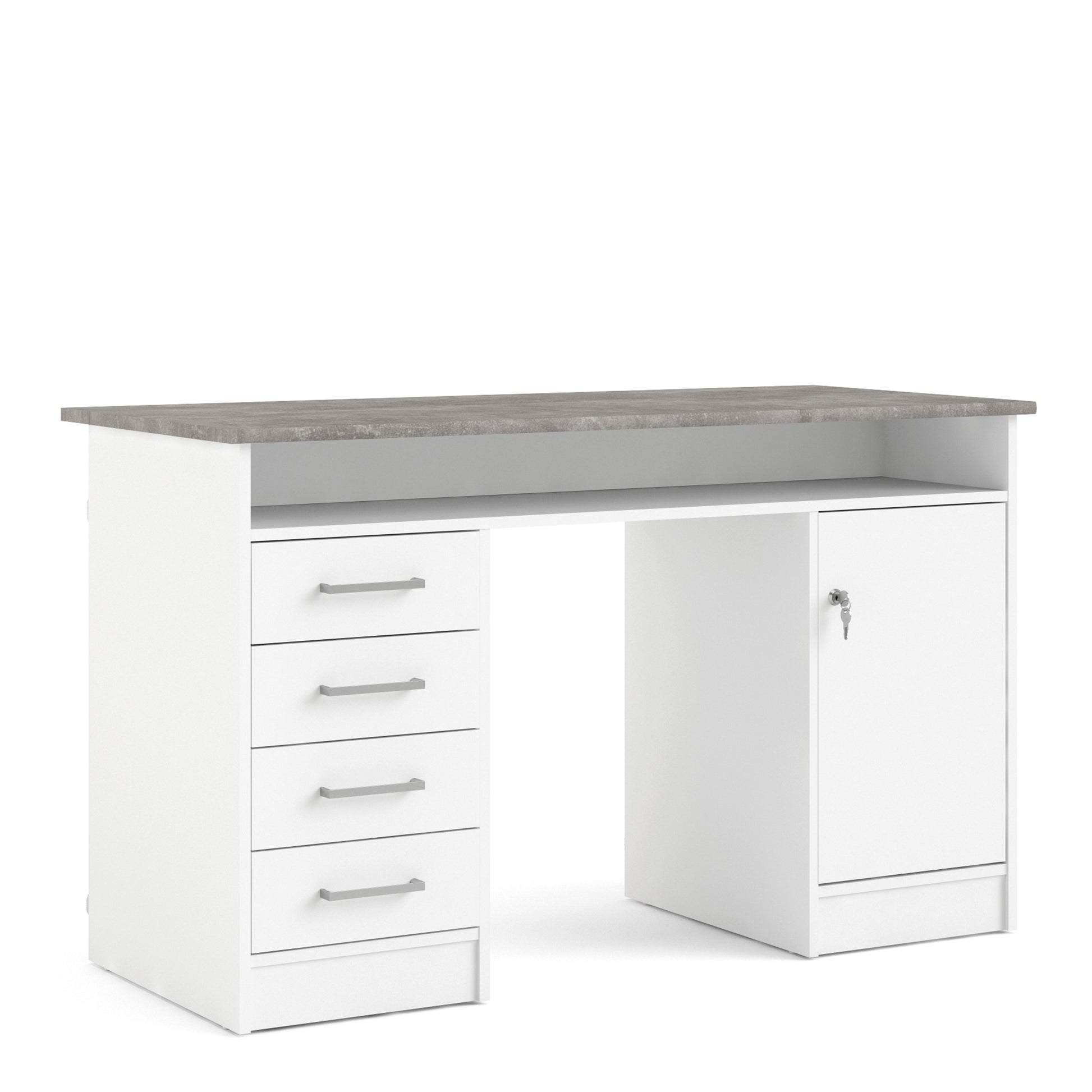 Function Plus  Desk 4 Drawer 1 Door in White and Grey