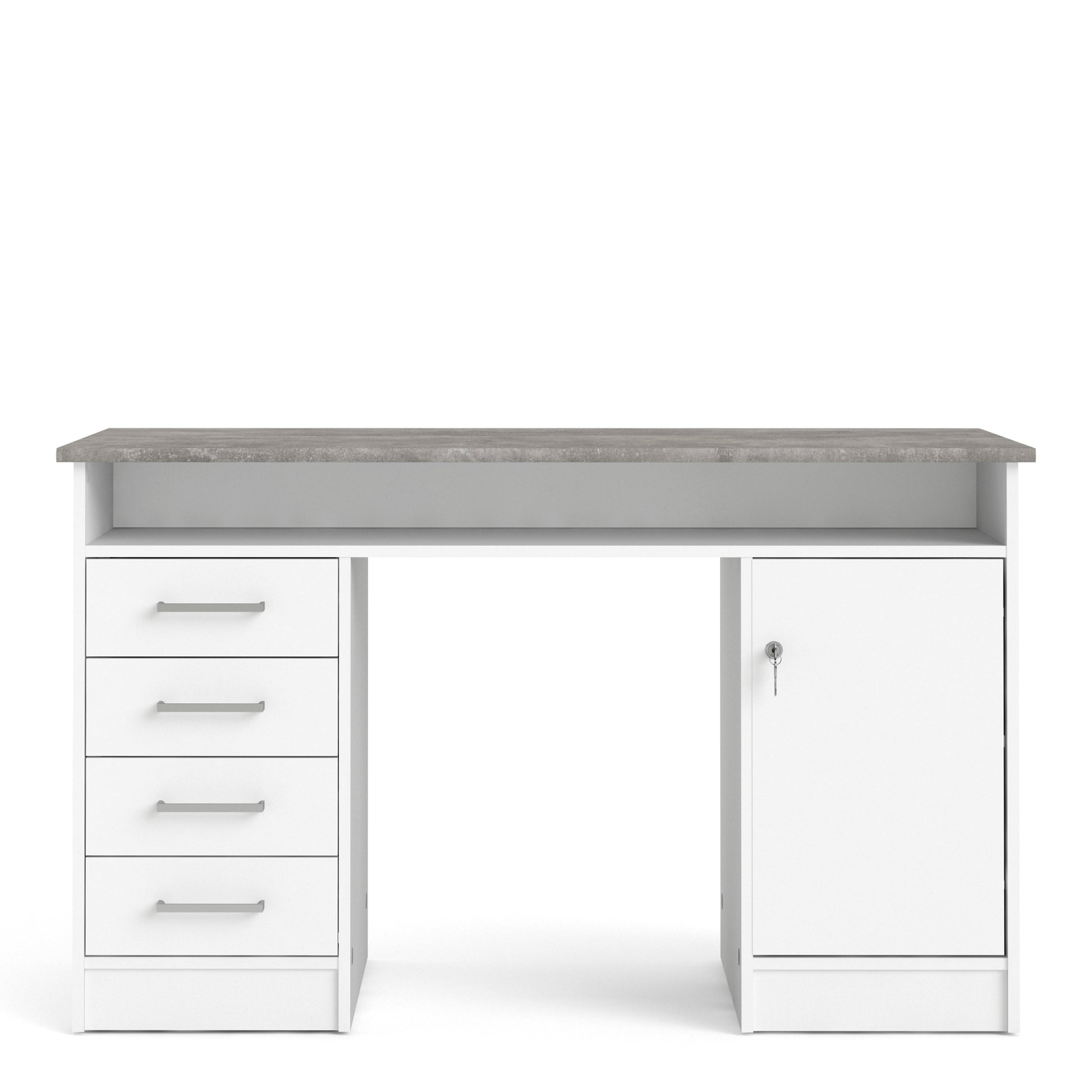 Function Plus  Desk 4 Drawer 1 Door in White and Grey