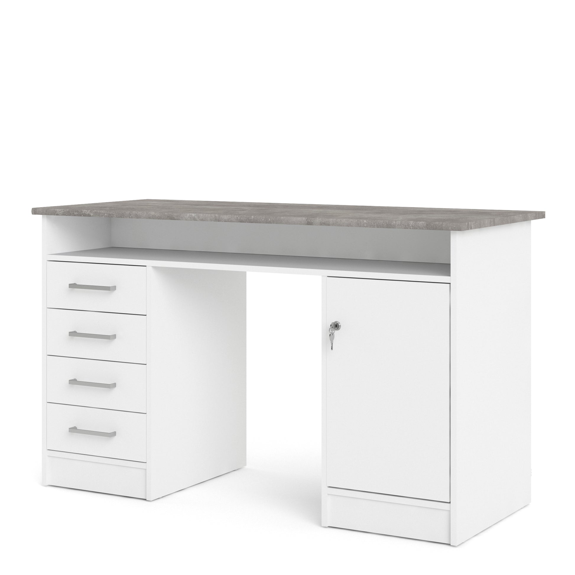 Function Plus  Desk 4 Drawer 1 Door in White and Grey