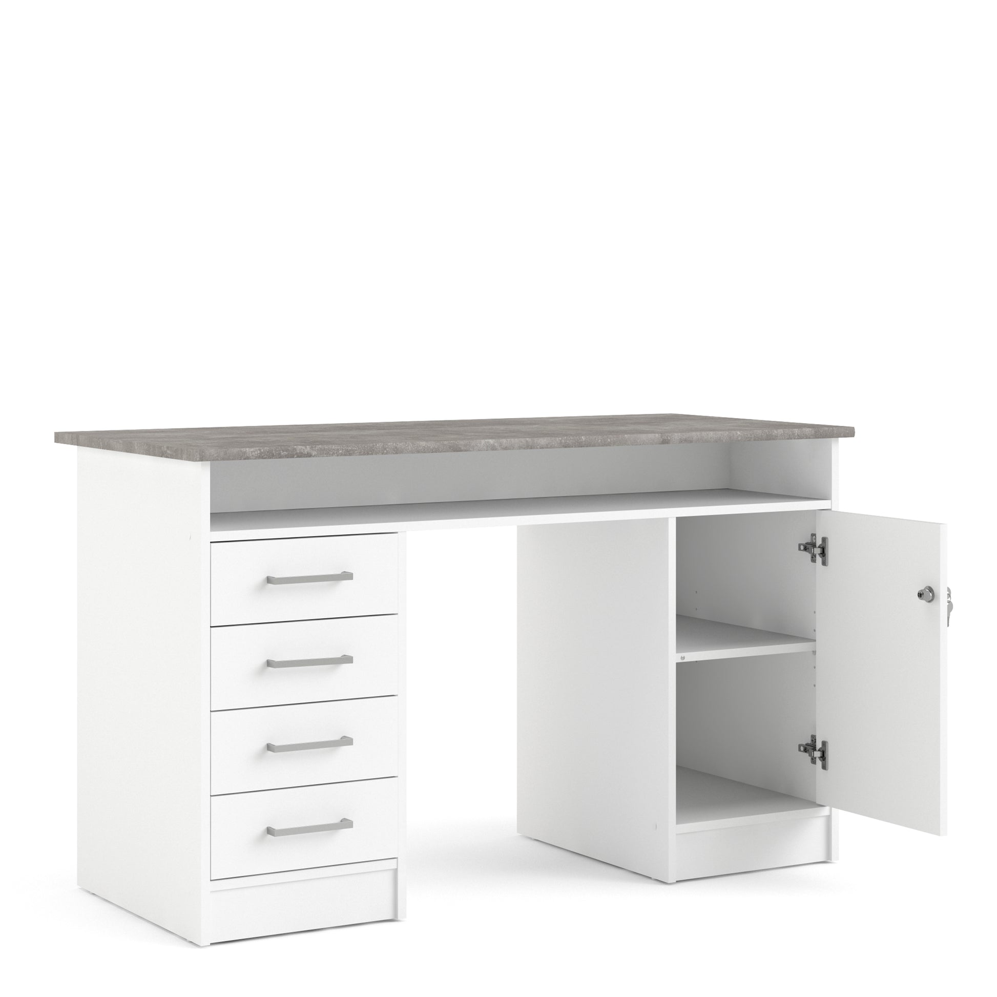 Function Plus  Desk 4 Drawer 1 Door in White and Grey
