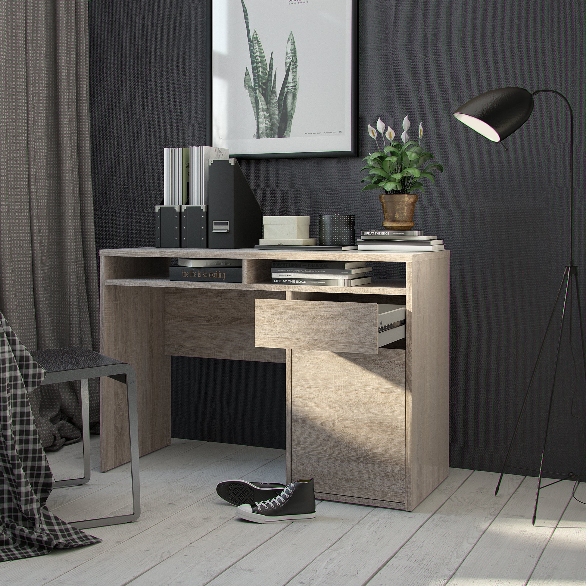 Function Plus  Desk 1 Door 1 Drawer in Truffle Oak