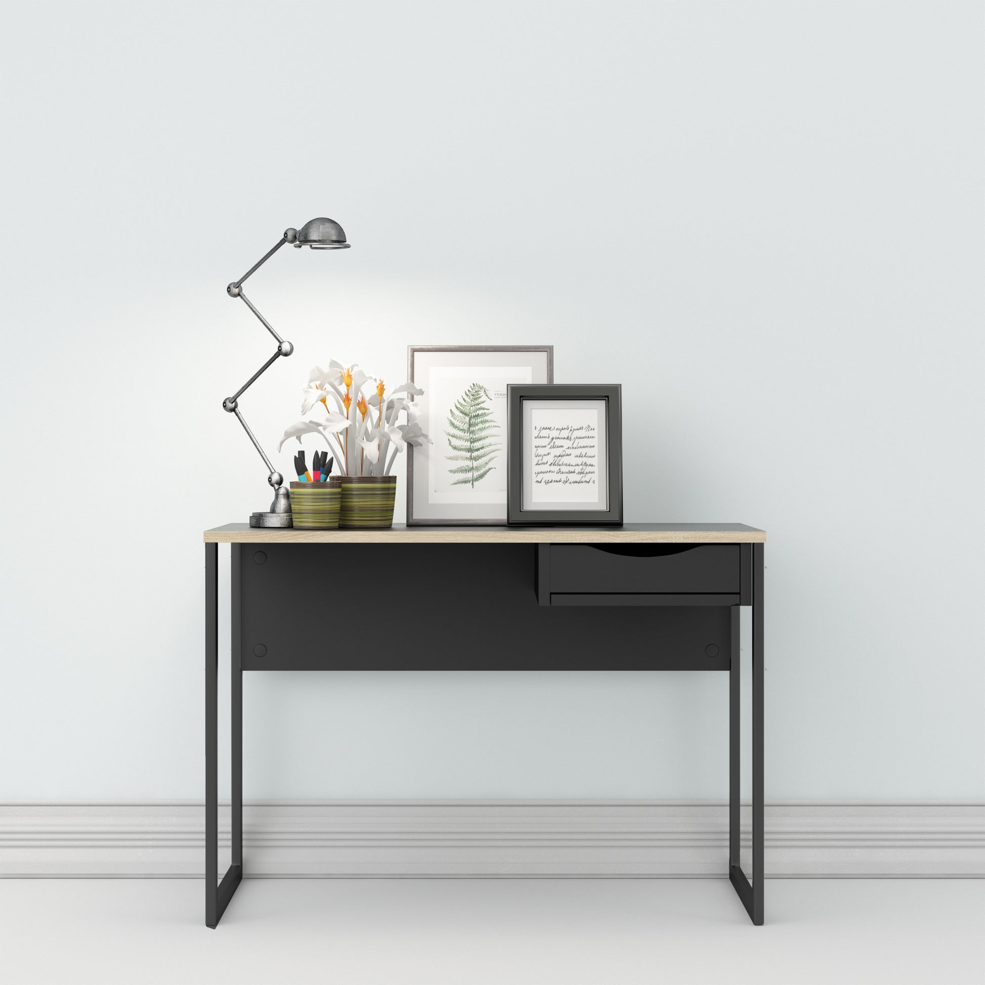 Function Plus  Desk 1 Drawer in Black with Oak Trim