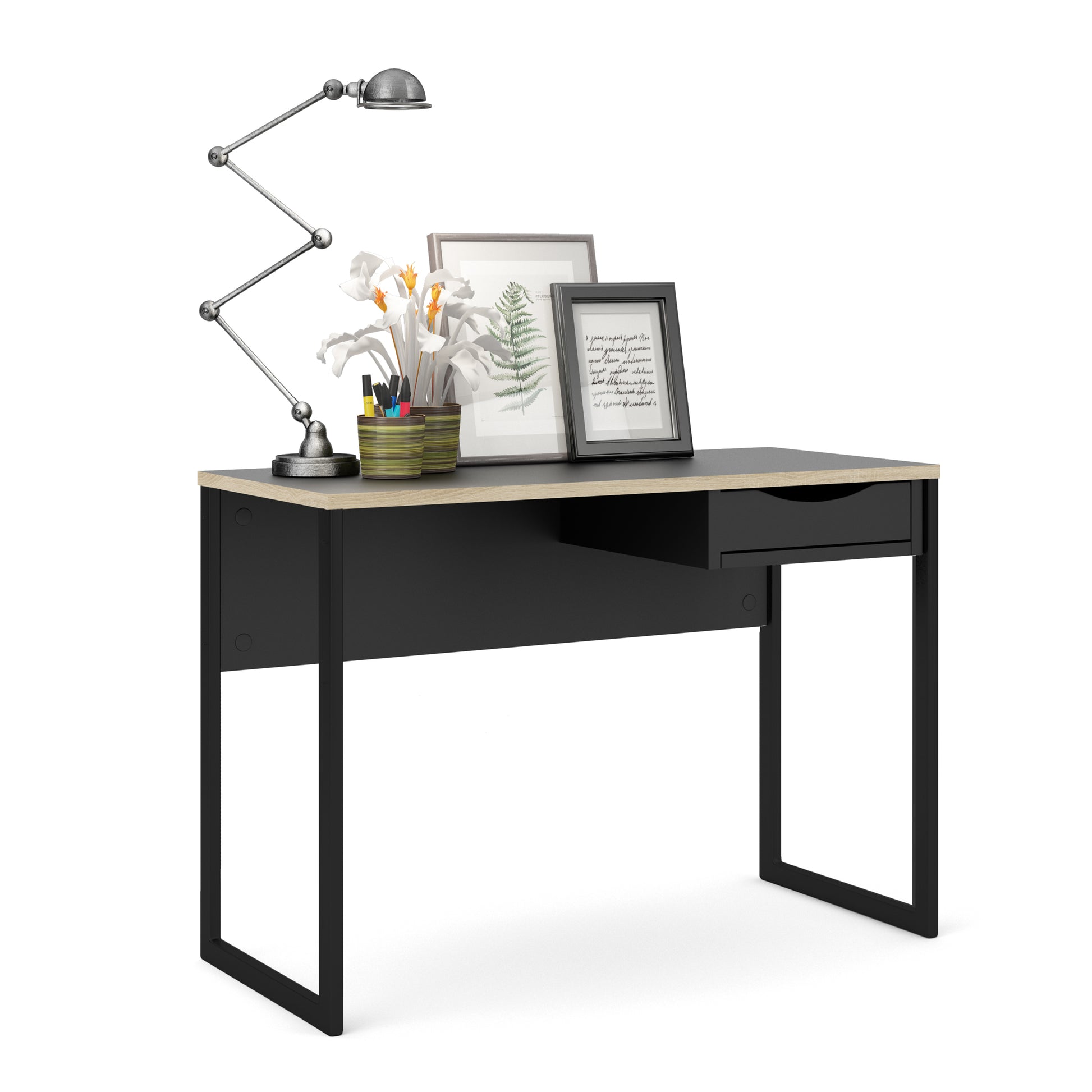 Function Plus  Desk 1 Drawer in Black with Oak Trim