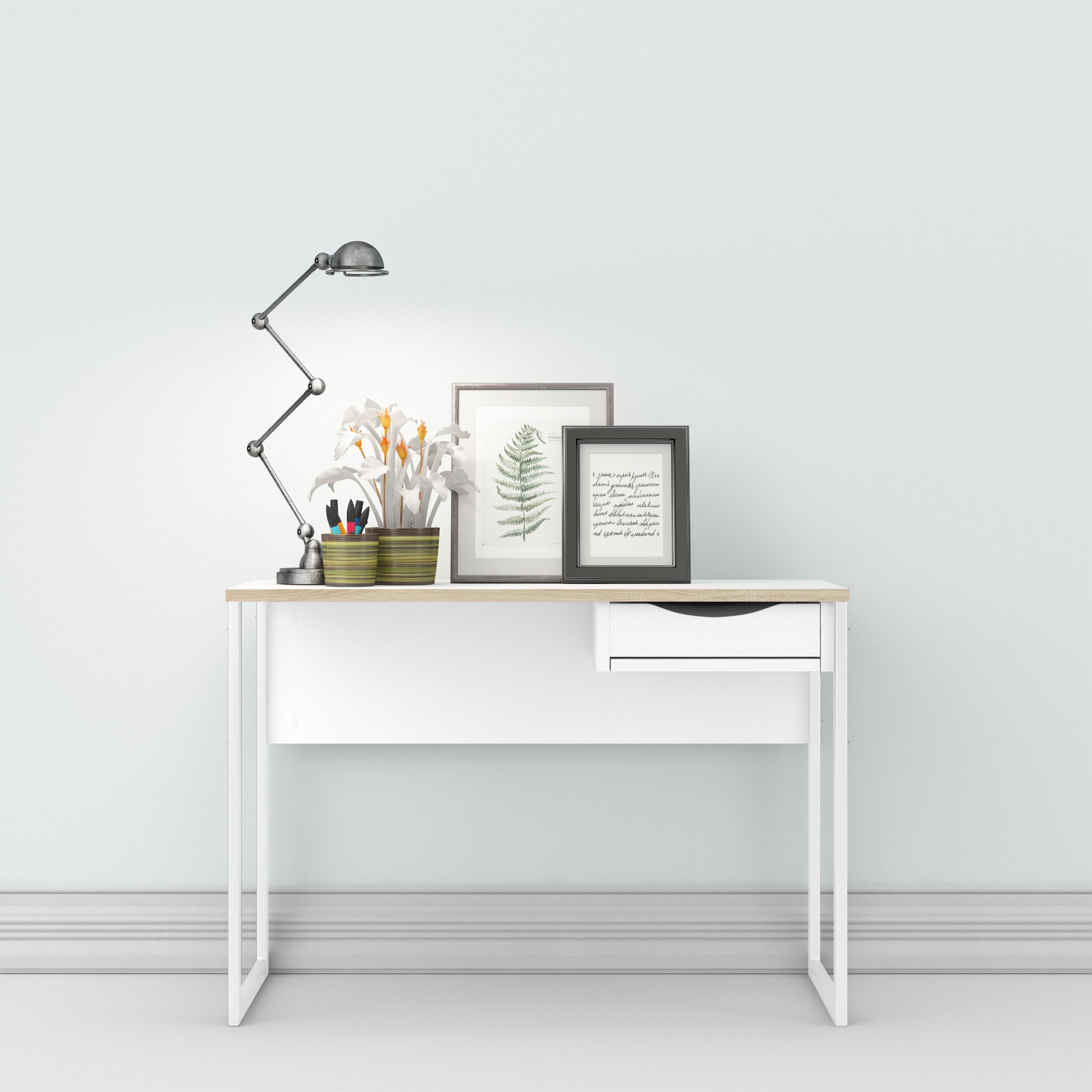 Function Plus  Desk 1 Drawer in White with Oak Trim