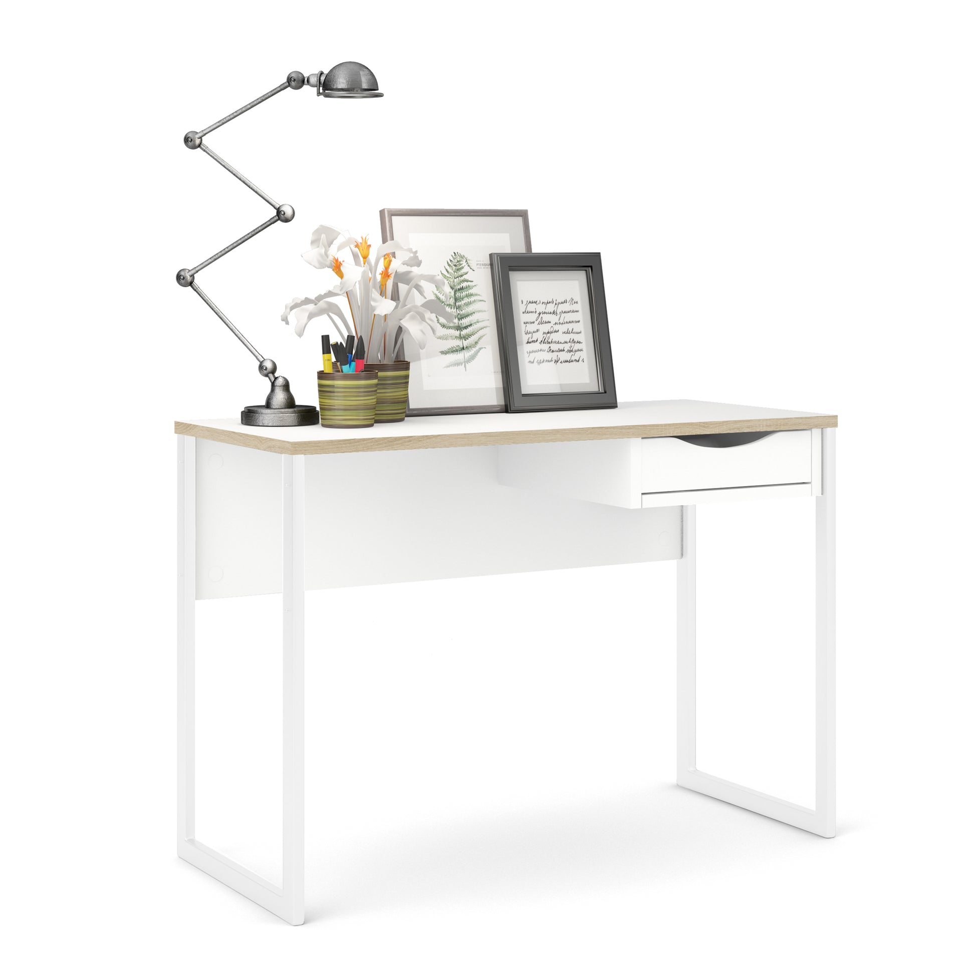 Function Plus  Desk 1 Drawer in White with Oak Trim