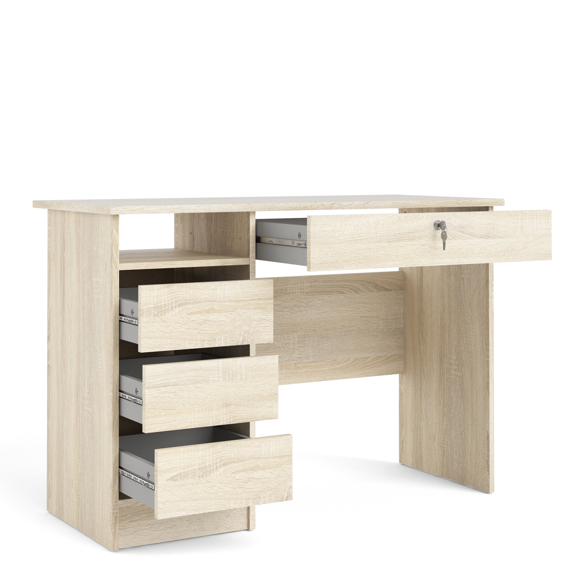 Function Plus  Desk (3+1) handle free Drawer in Oak