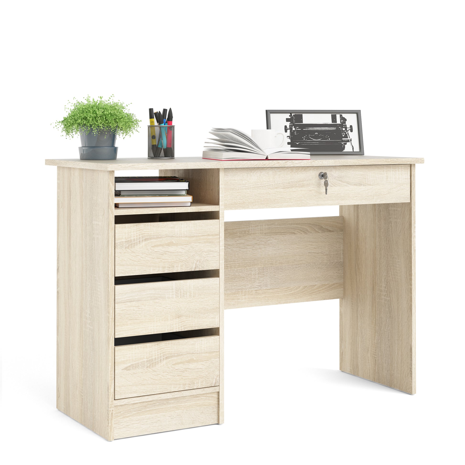 Function Plus  Desk (3+1) handle free Drawer in Oak