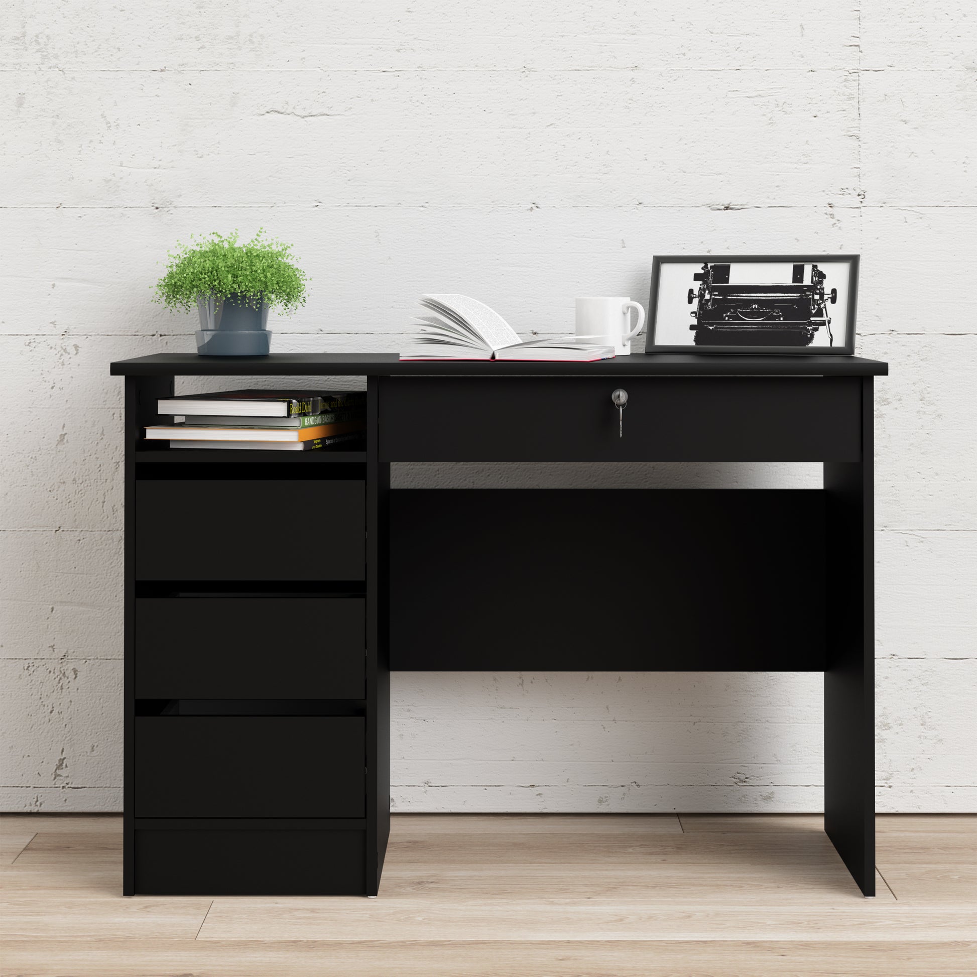 Function Plus  Desk (3+1) handle free Drawer in Black