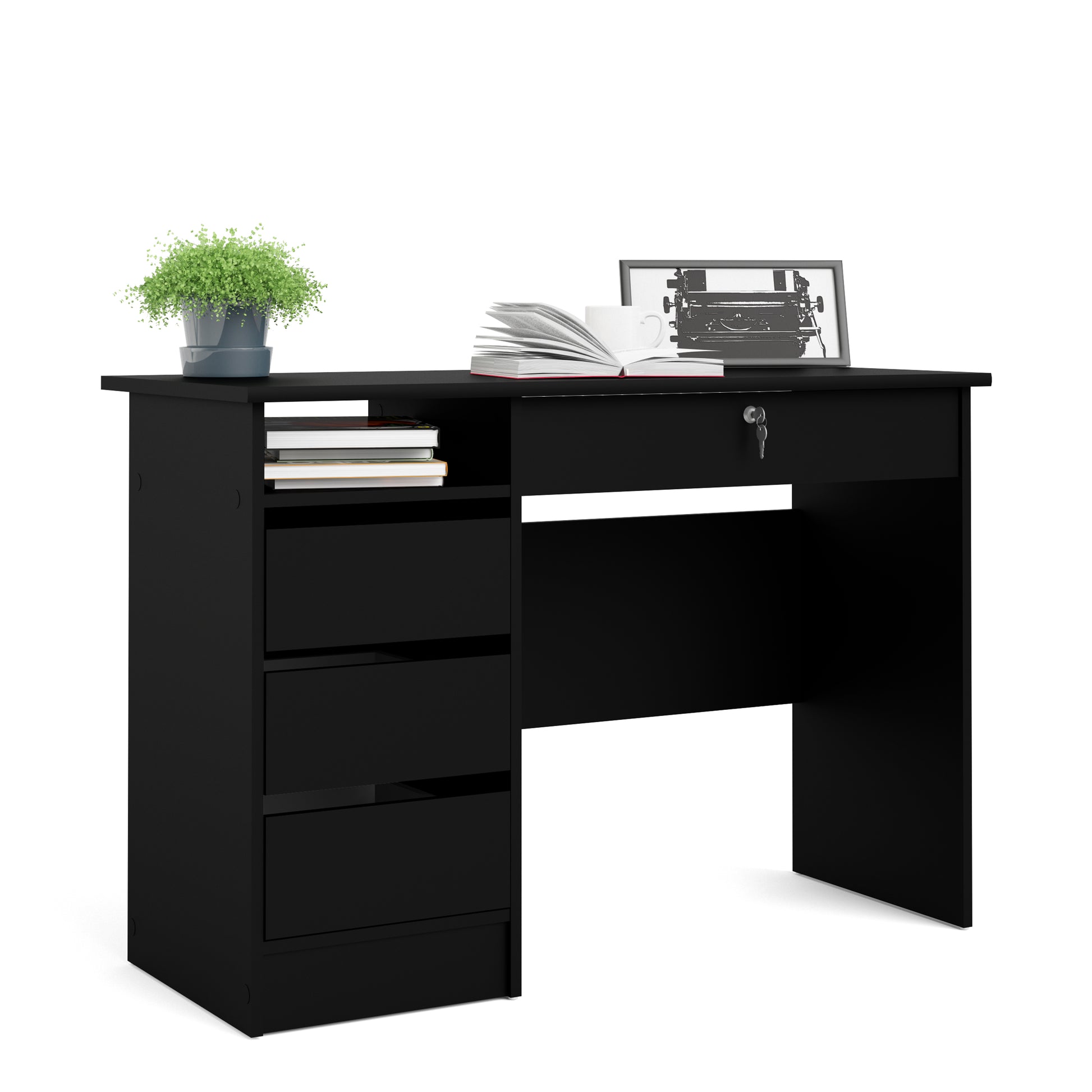 Function Plus  Desk (3+1) handle free Drawer in Black