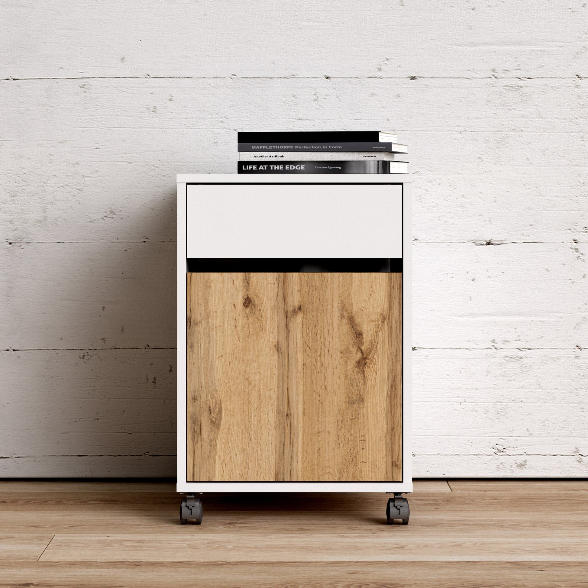 Function  Plus Mobile cabinet in White and Wotan Light Oak
