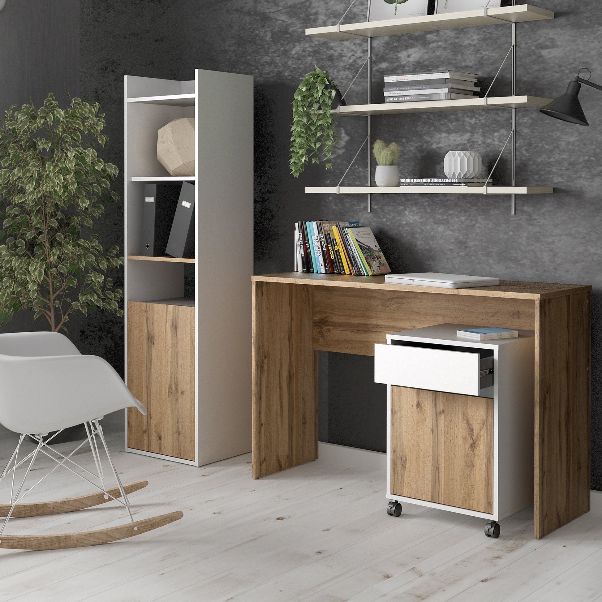 Function  Plus Bookcase in White and Wotan Light Oak