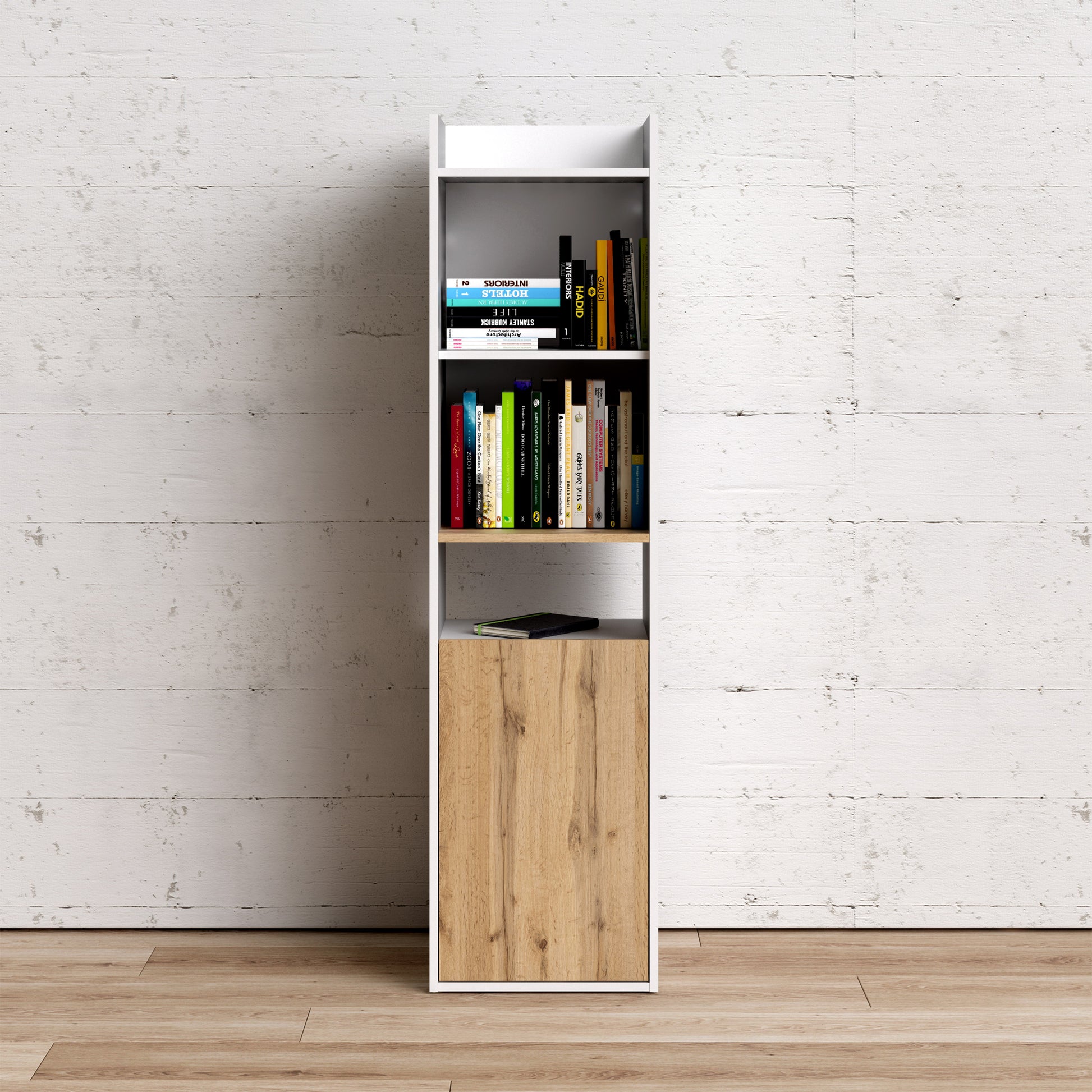 Function  Plus Bookcase in White and Wotan Light Oak