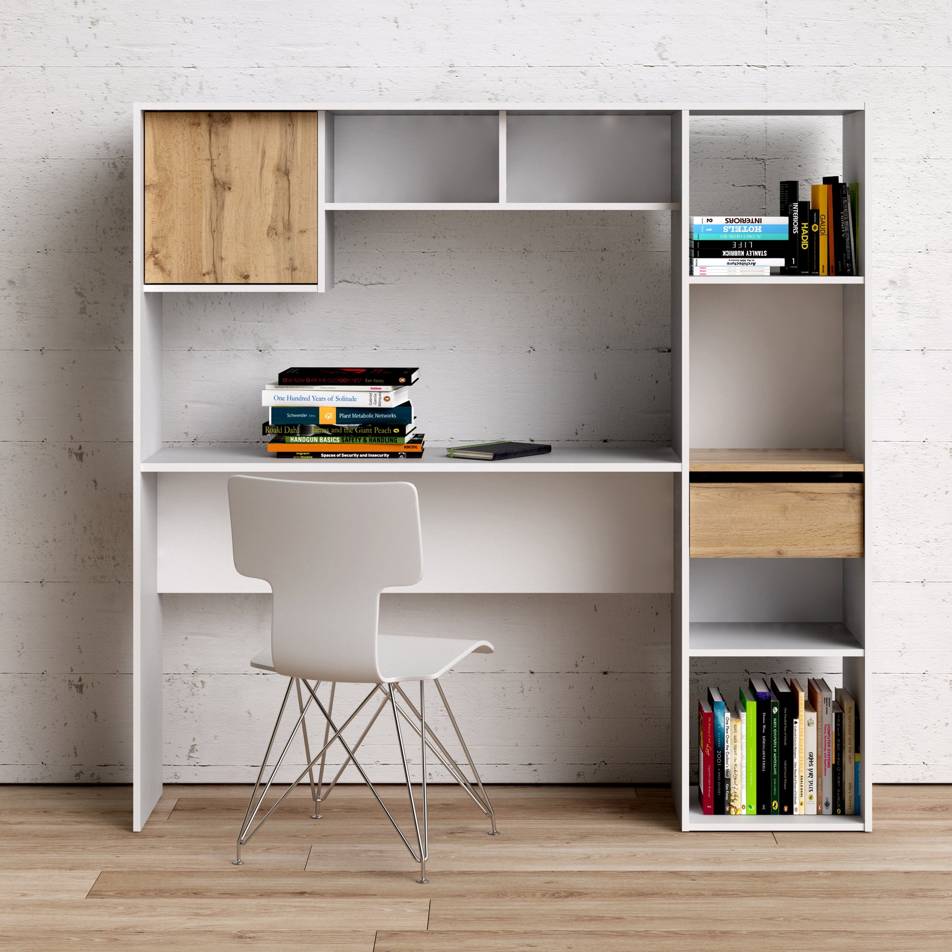 Function  Plus Multi Desk in White and Wotan Light Oak