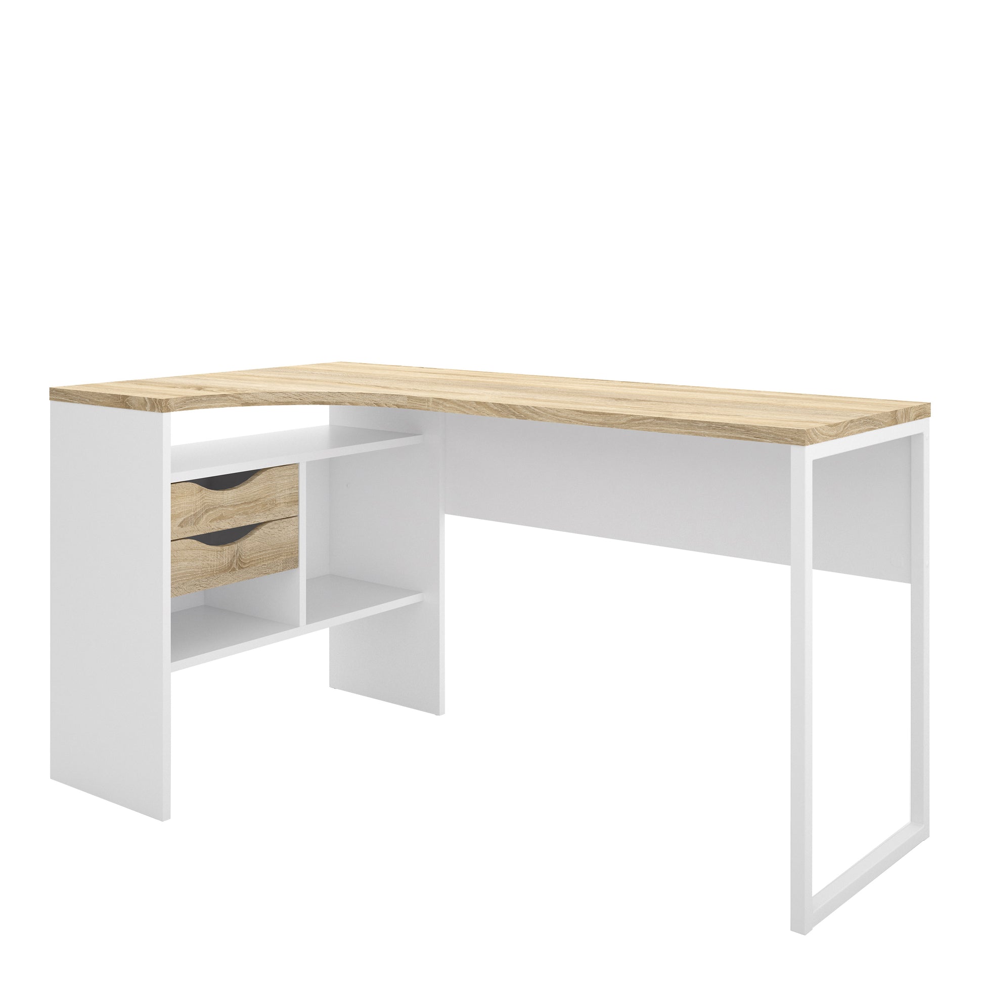Function Plus  Corner Desk 2 Drawers in White and Oak