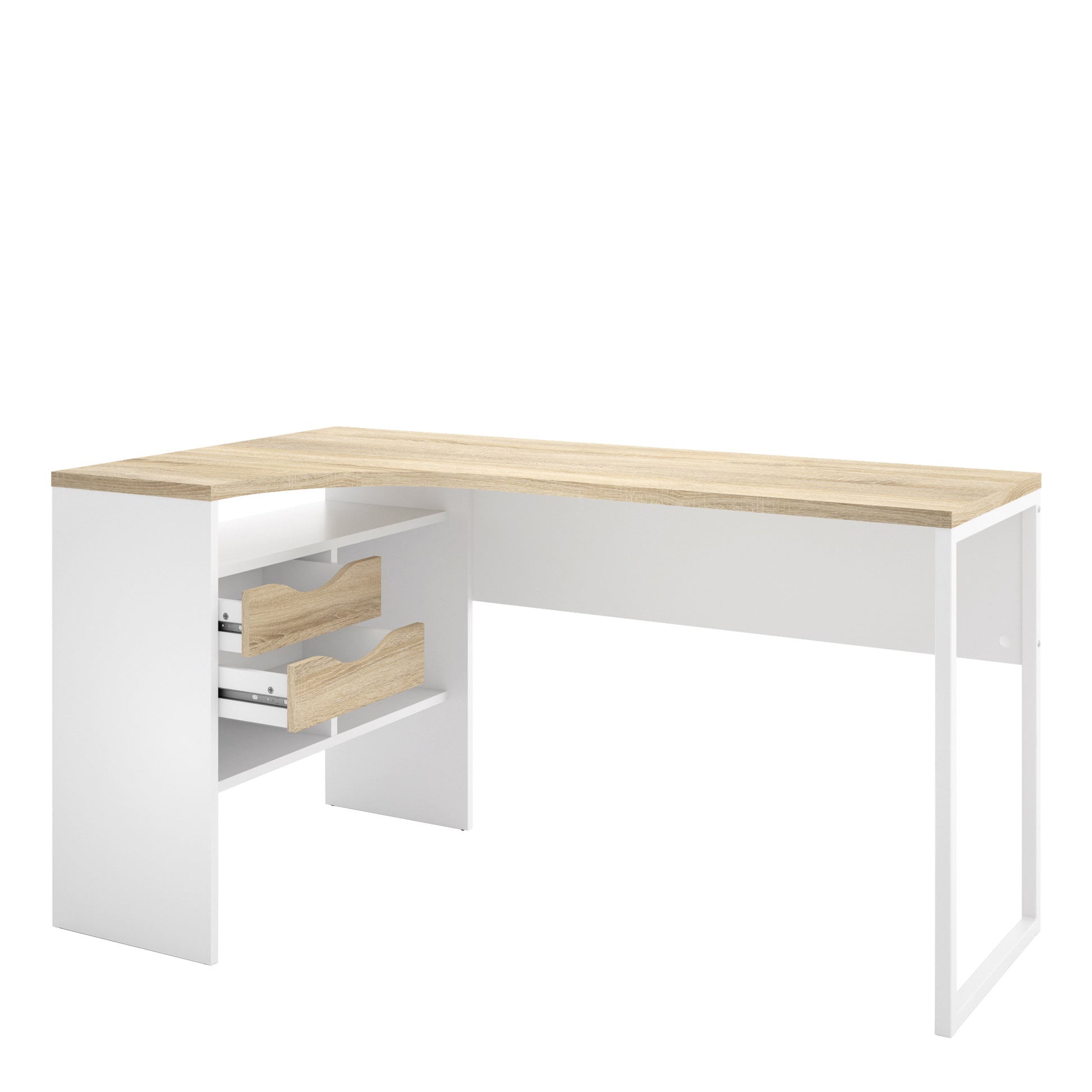 Function Plus  Corner Desk 2 Drawers in White and Oak