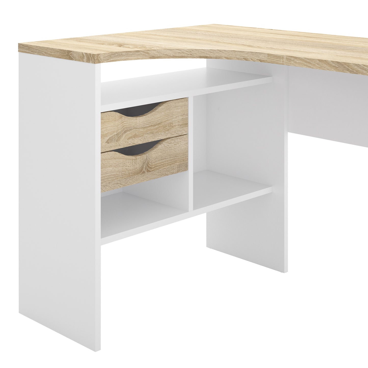 Function Plus  Corner Desk 2 Drawers in White and Oak