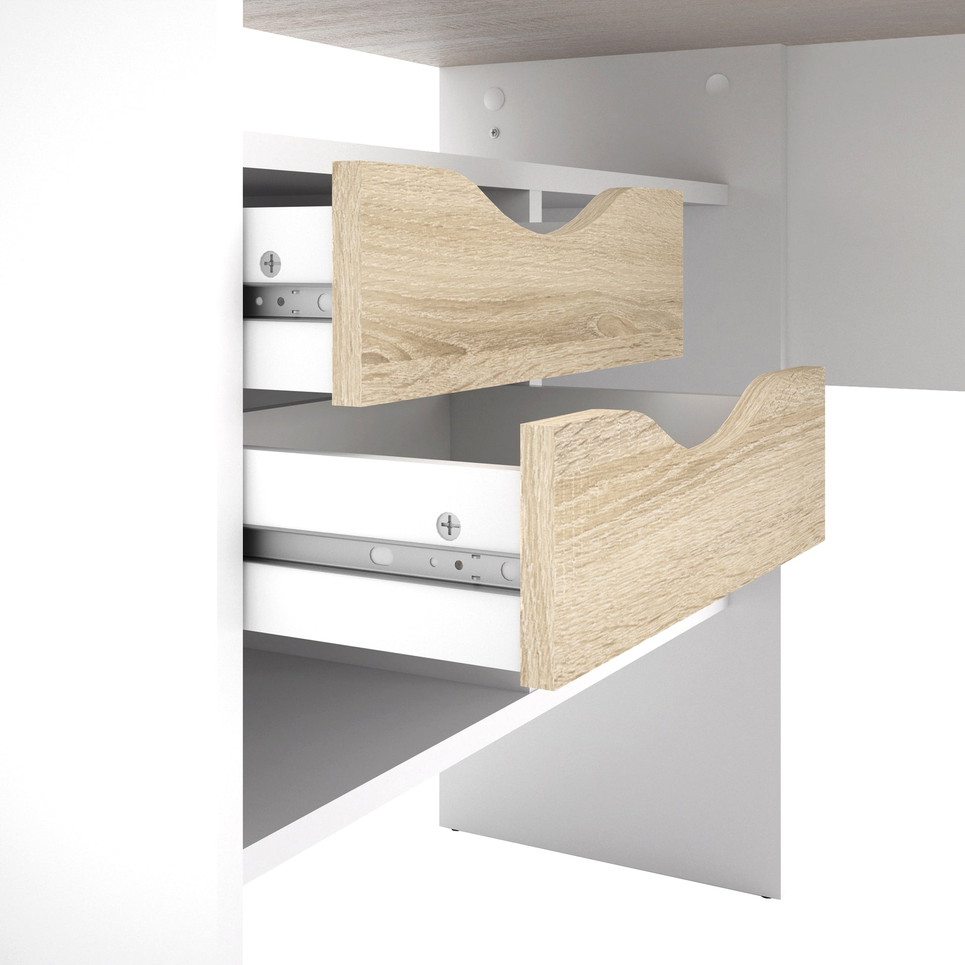 Function Plus  Corner Desk 2 Drawers in White and Oak