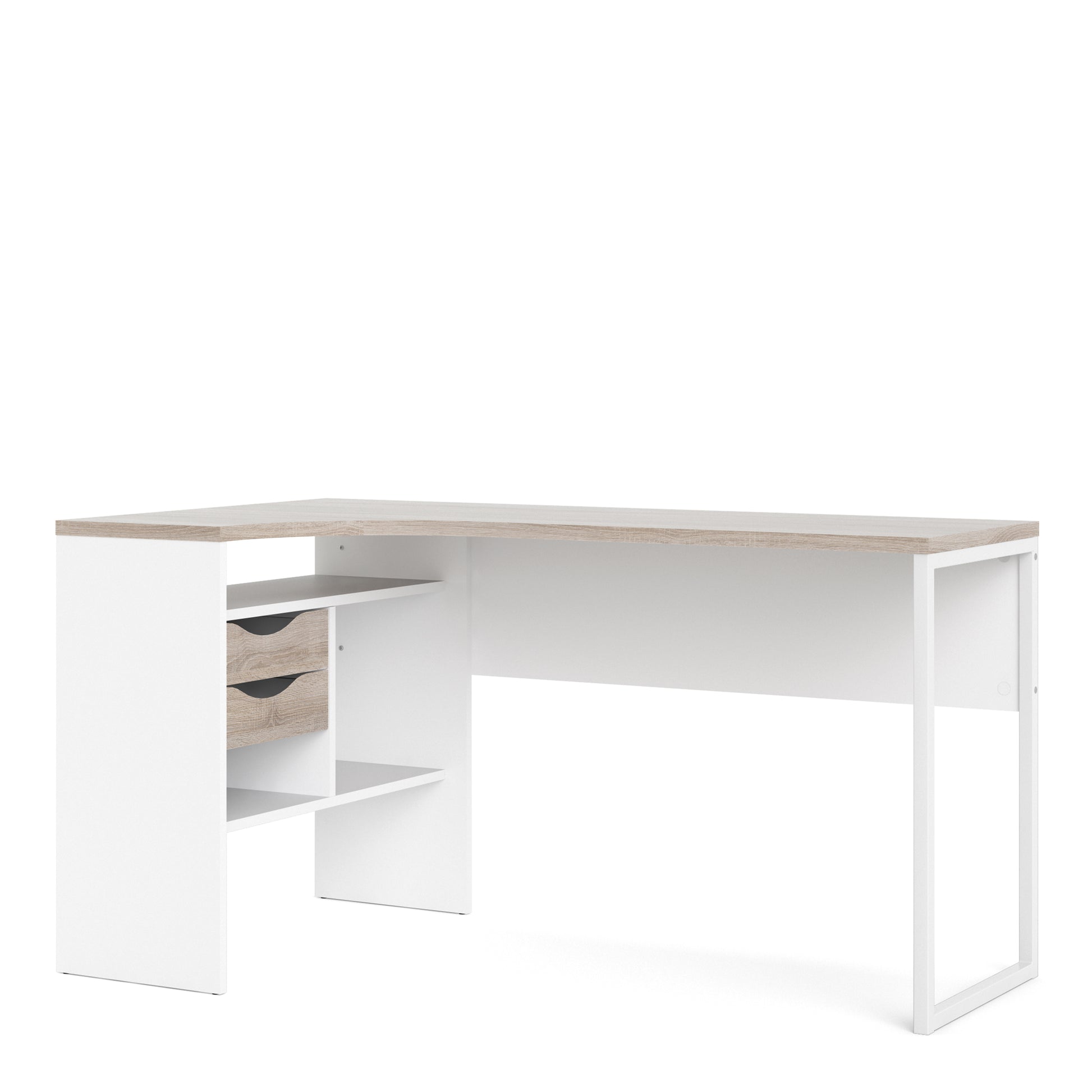Function Plus  Corner Desk 2 Drawers in White and Truffle Oak