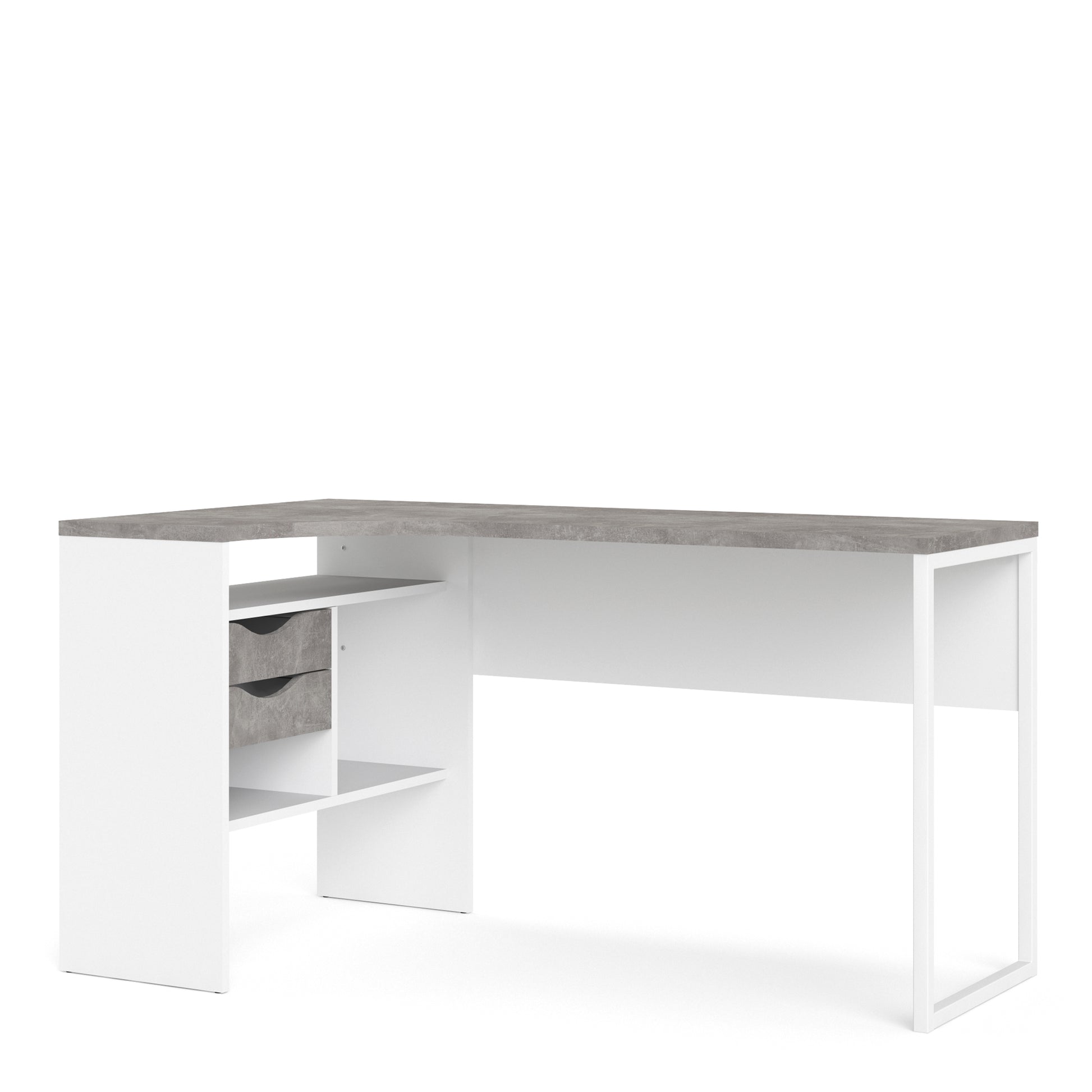 Function Plus  Corner Desk 2 Drawers in White and Grey