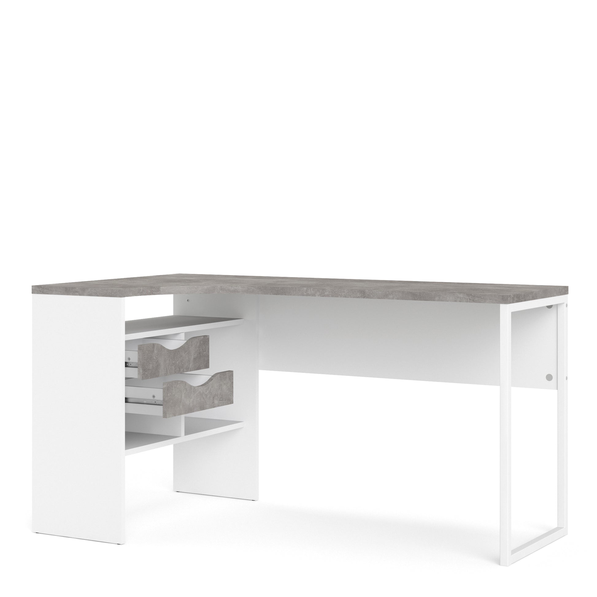 Function Plus  Corner Desk 2 Drawers in White and Grey