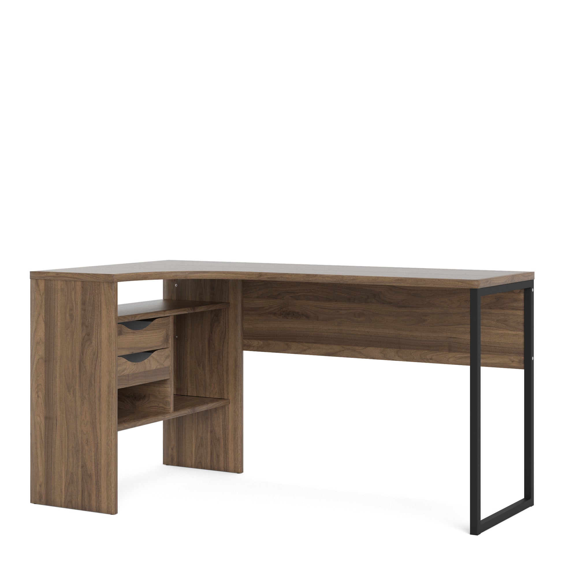 Function Plus  Corner Desk 2 Drawers in Walnut