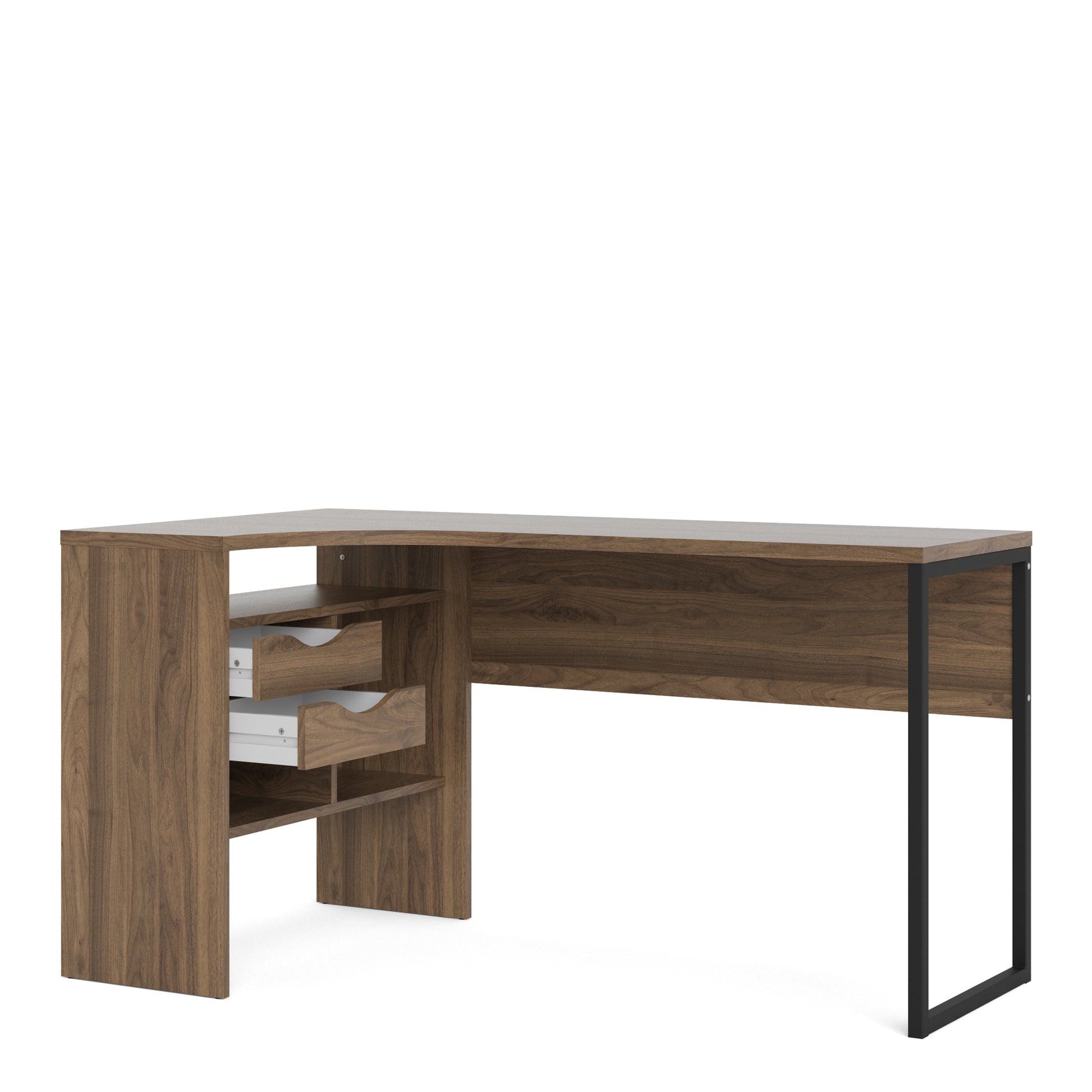 Function Plus  Corner Desk 2 Drawers in Walnut