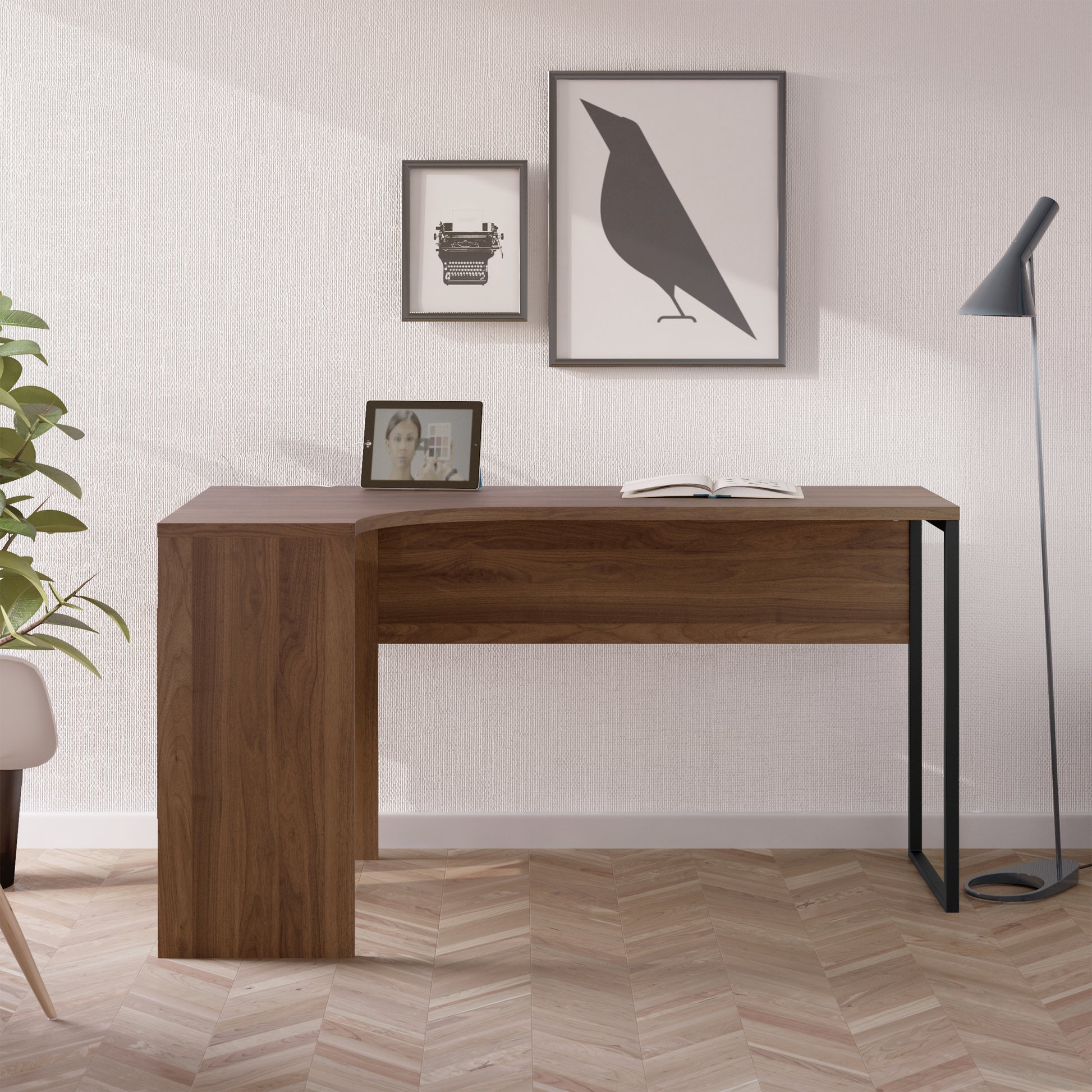 Function Plus  Corner Desk 2 Drawers in Walnut