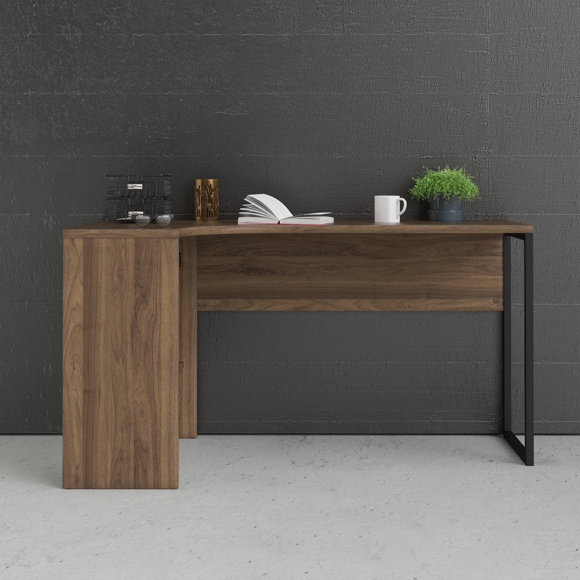 Function Plus  Corner Desk 2 Drawers in Walnut