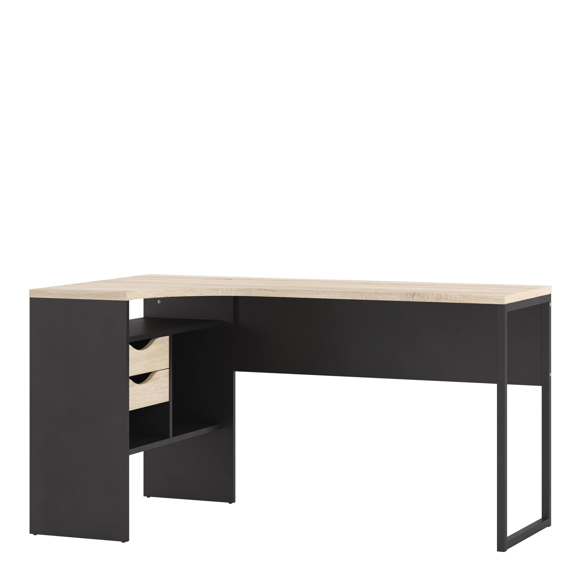 Function Plus  Corner Desk 2 Drawers in Black Matt and Oak