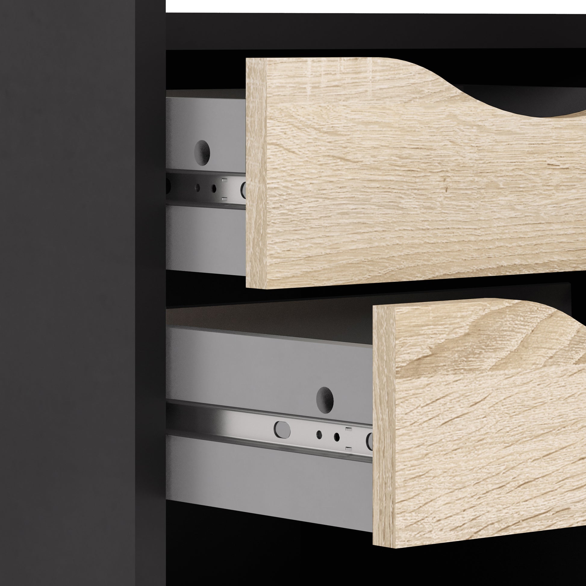 Function Plus  Corner Desk 2 Drawers in Black Matt and Oak