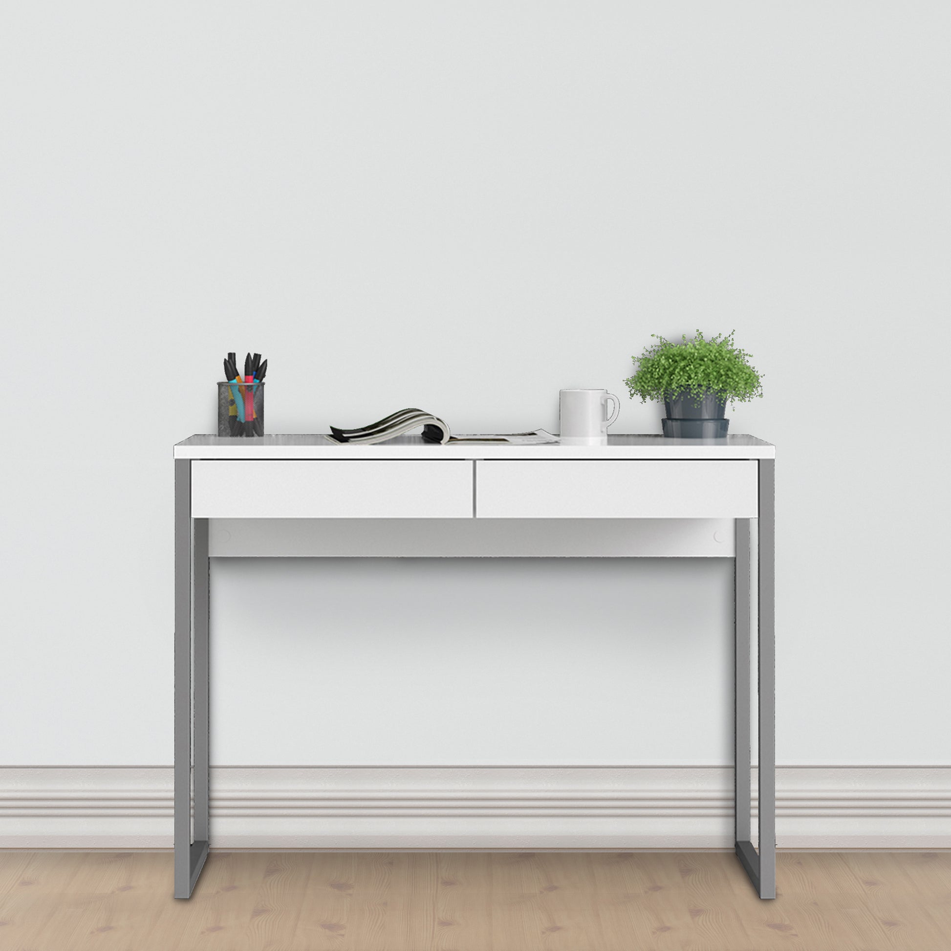 Function Plus  Desk 2 Drawers in White High Gloss