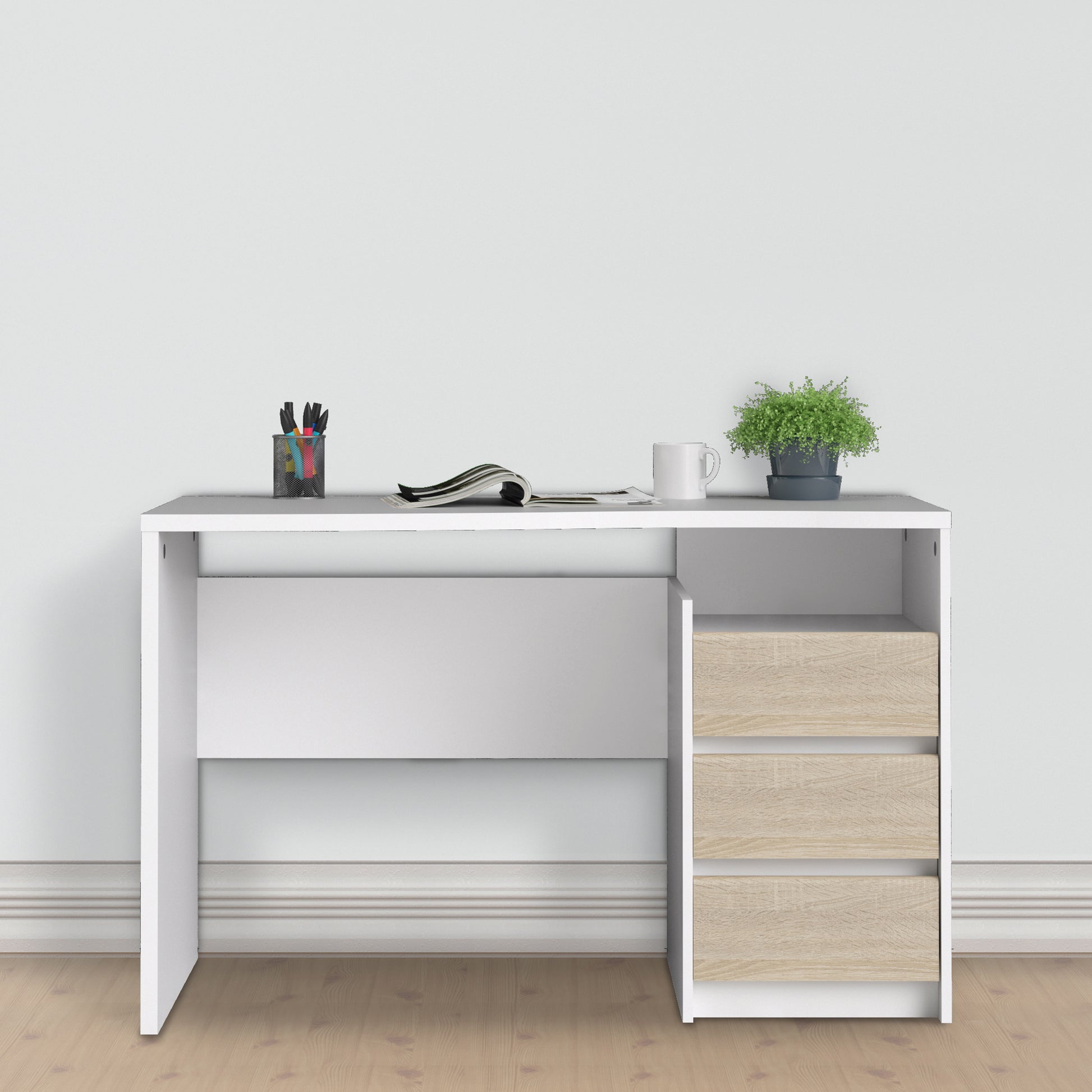 Function Plus  Desk 3 drawers White Oak structure