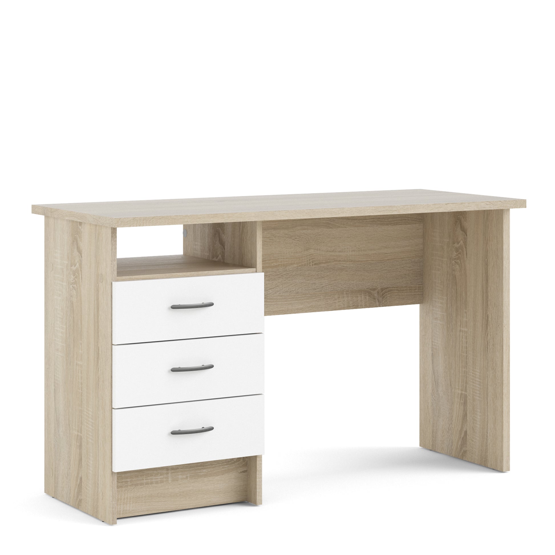 Function Plus  Oak Desk 3 White Drawers