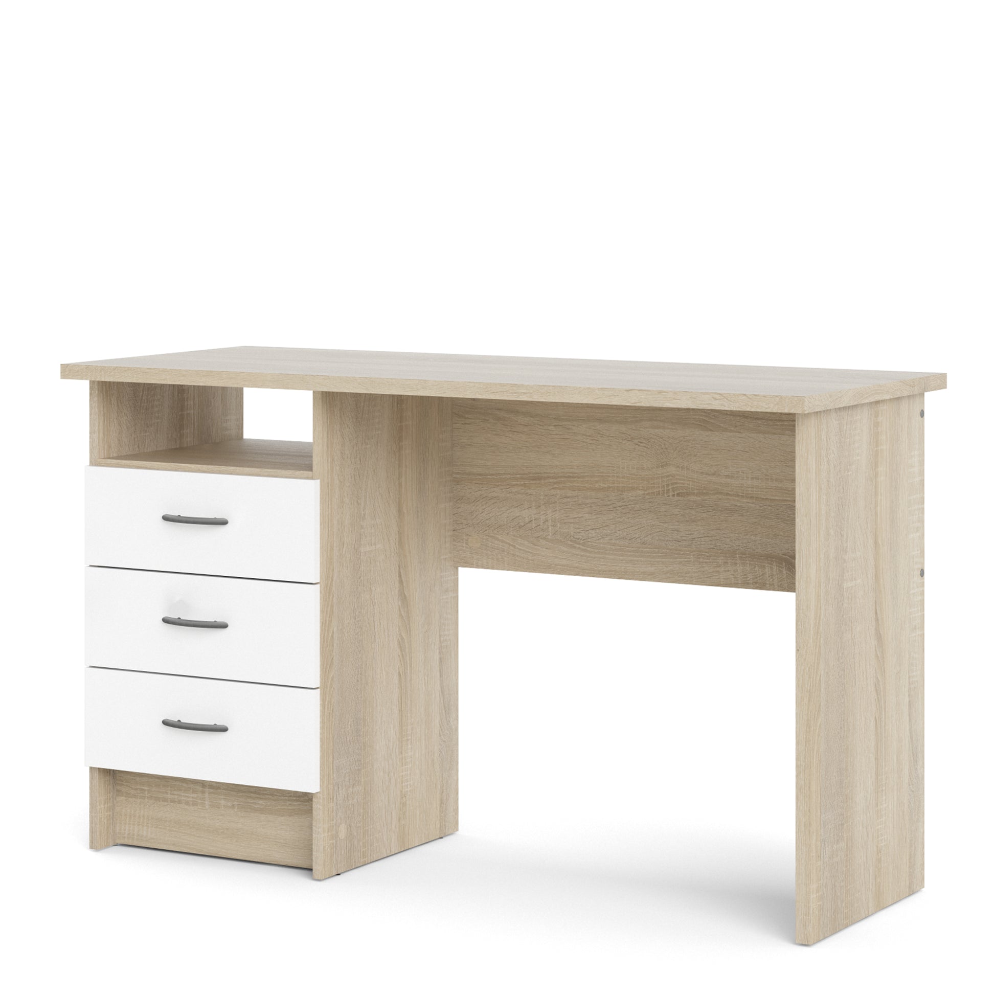 Function Plus  Oak Desk 3 White Drawers