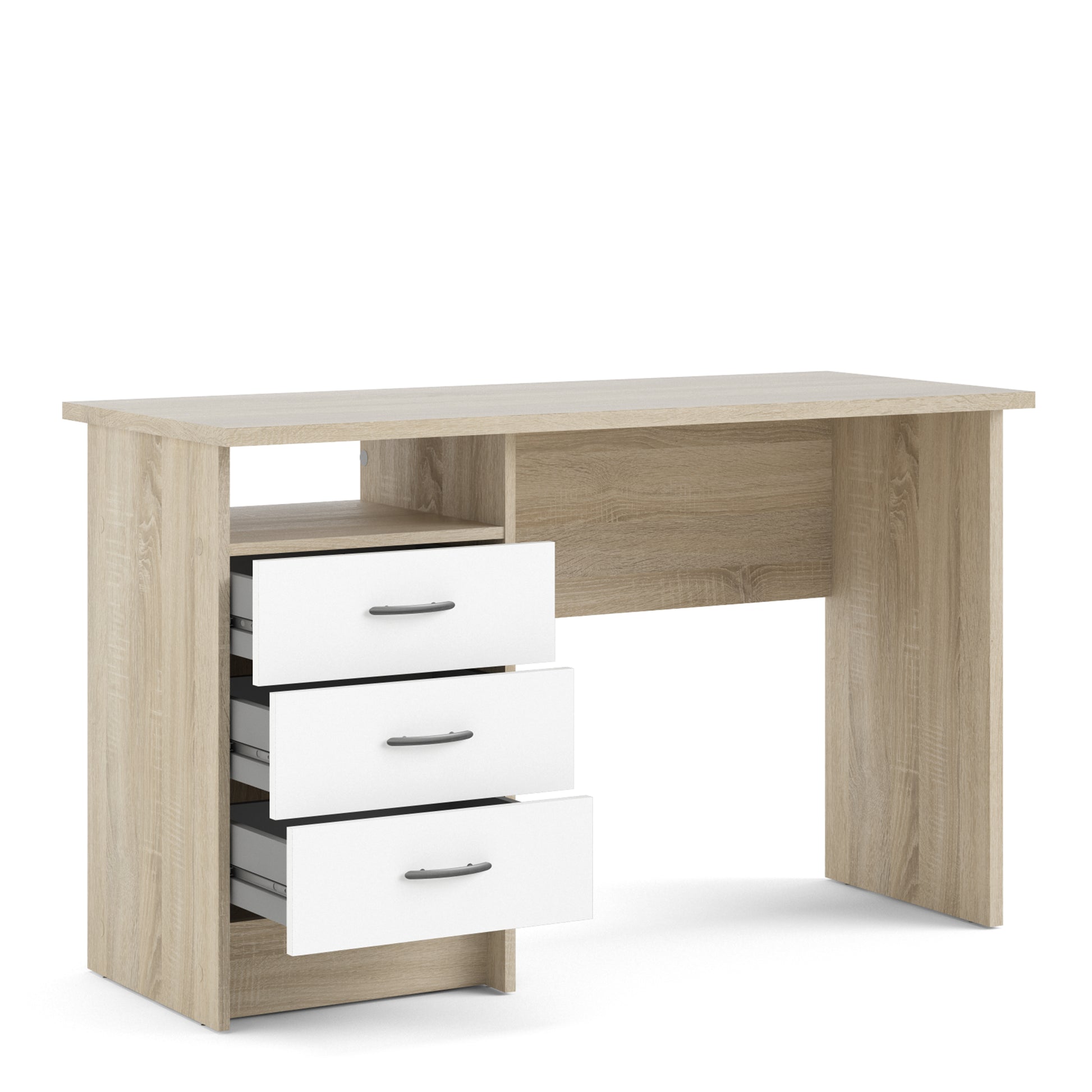 Function Plus  Oak Desk 3 White Drawers