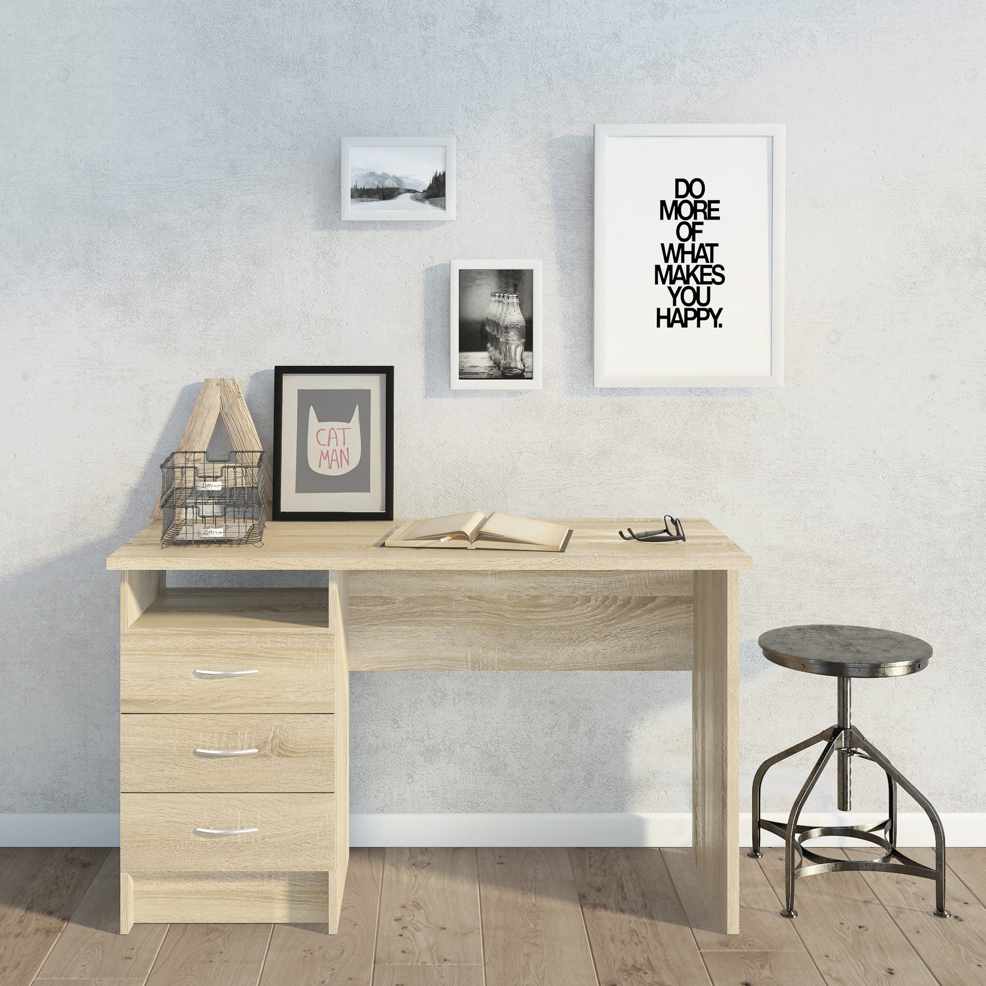 Function Plus  Desk 3 Drawers in Oak
