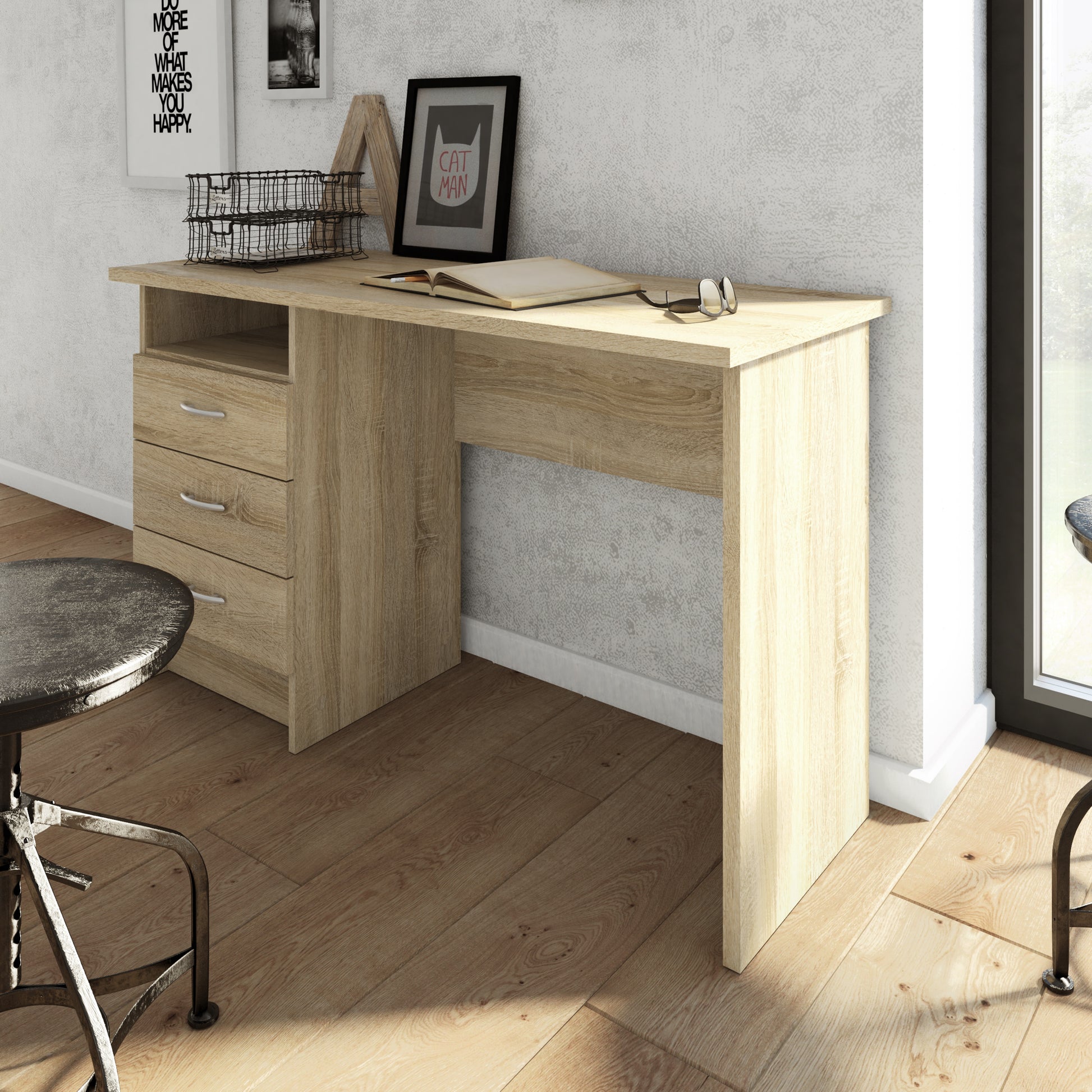 Function Plus  Desk 3 Drawers in Oak