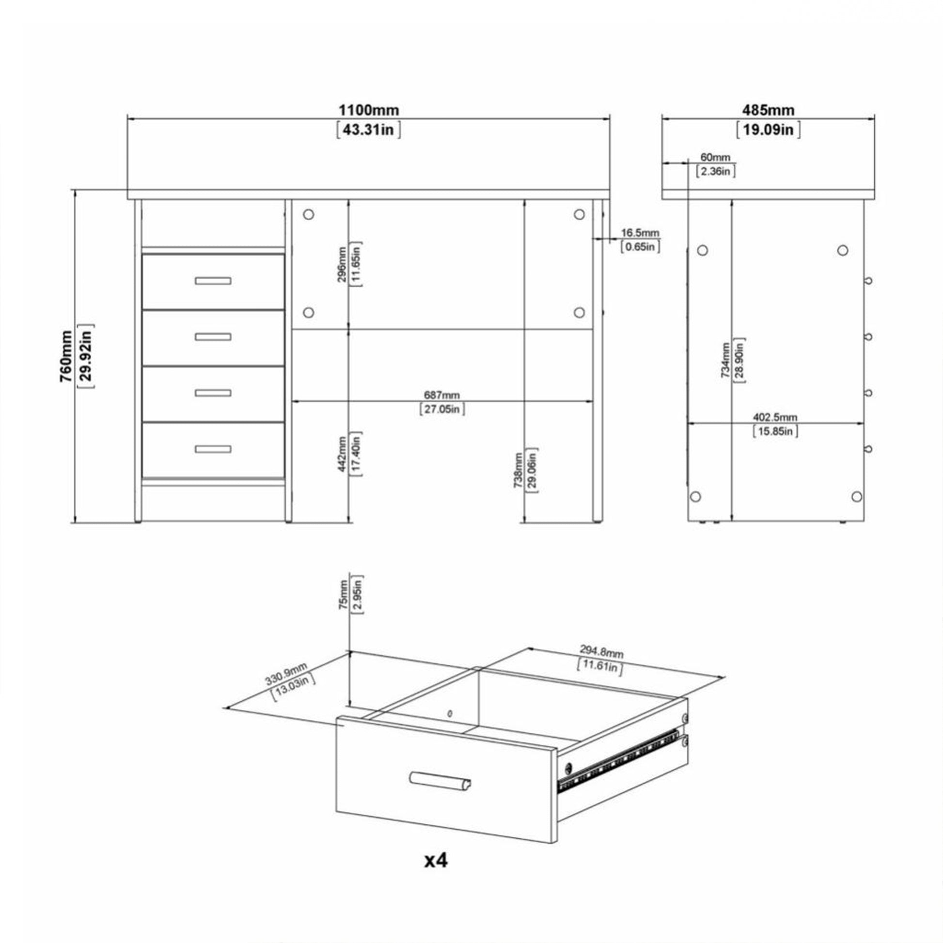 Function Plus  4 Drawer Desk in Oak