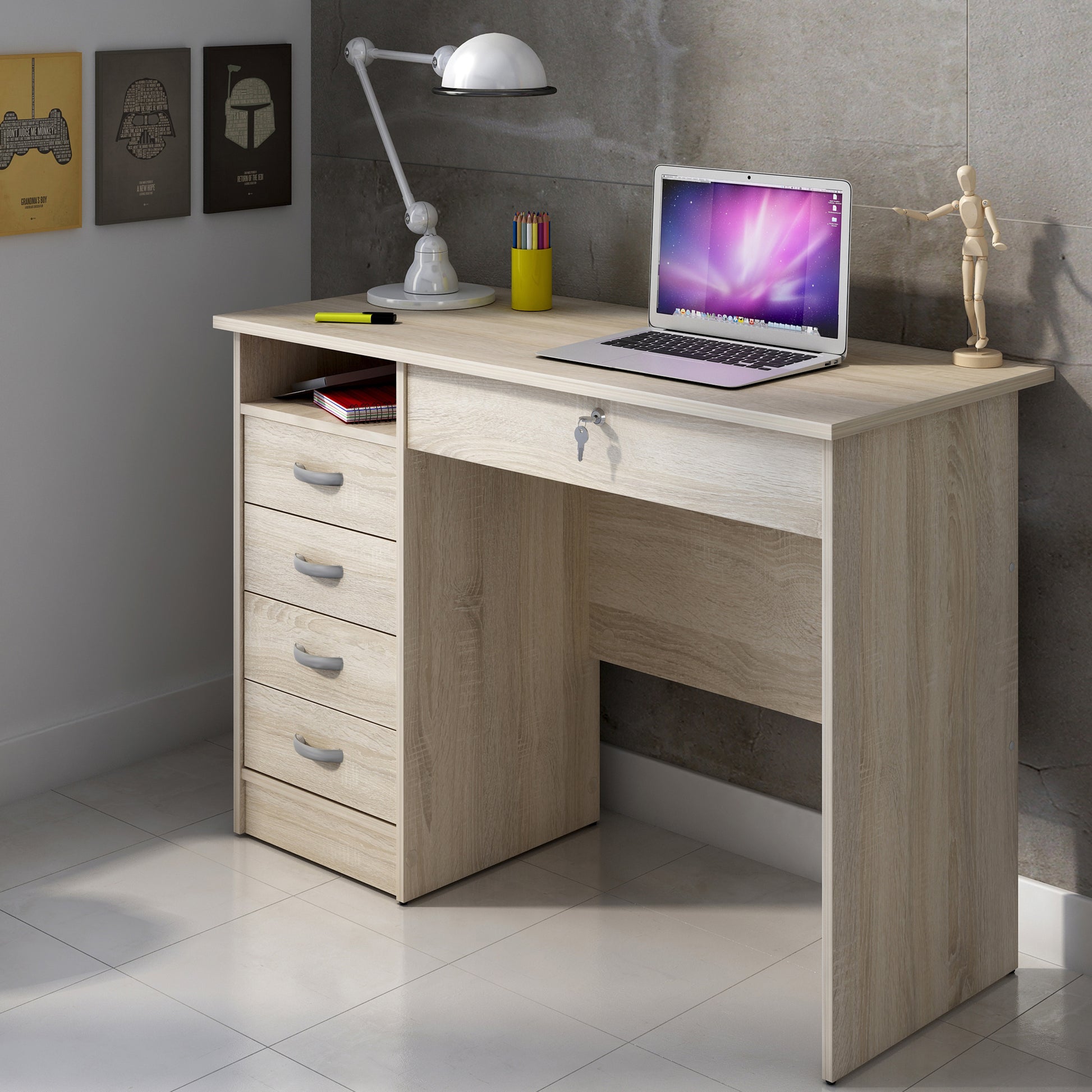 Function Plus  Desk 5 Drawers in Oak