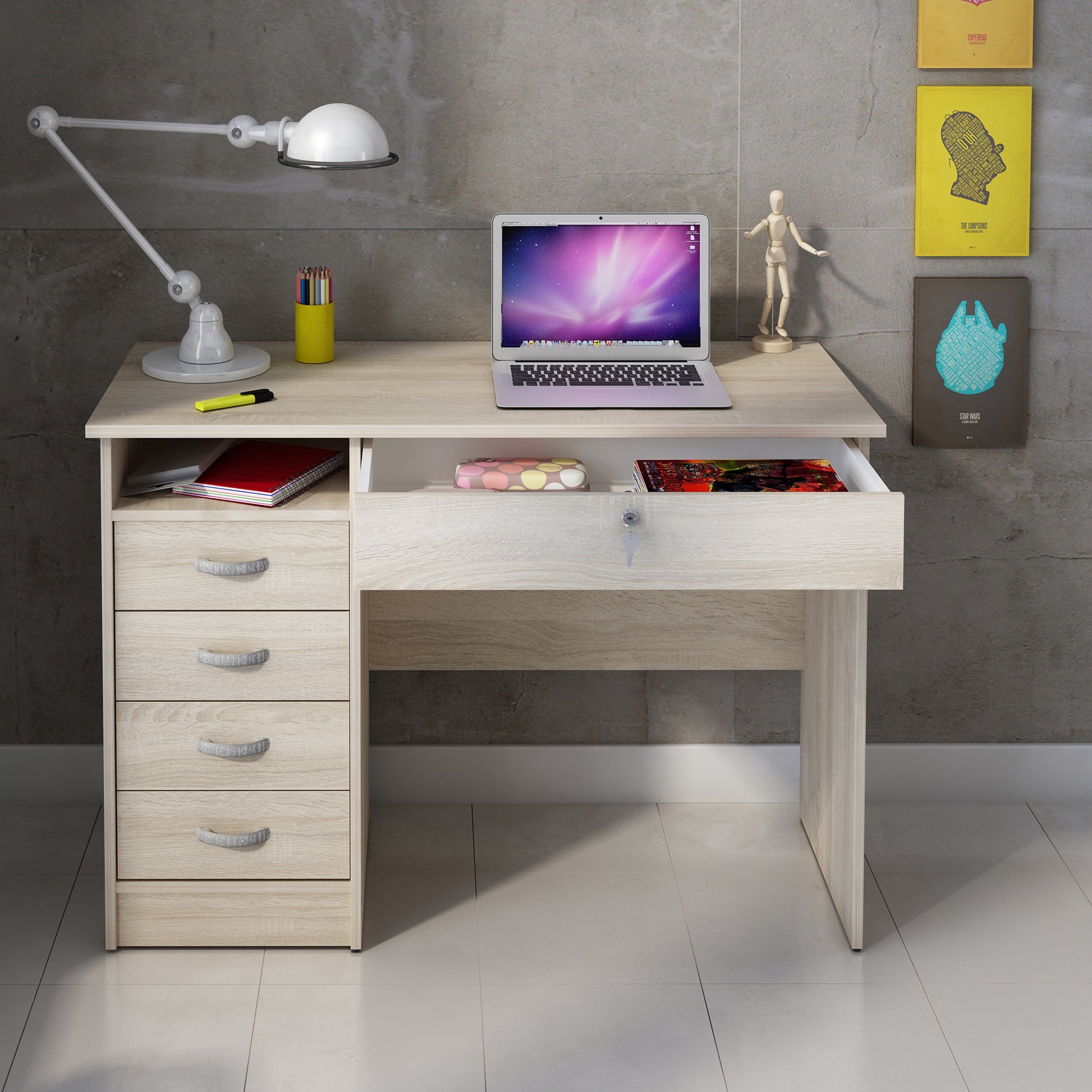 Function Plus  Desk 5 Drawers in Oak