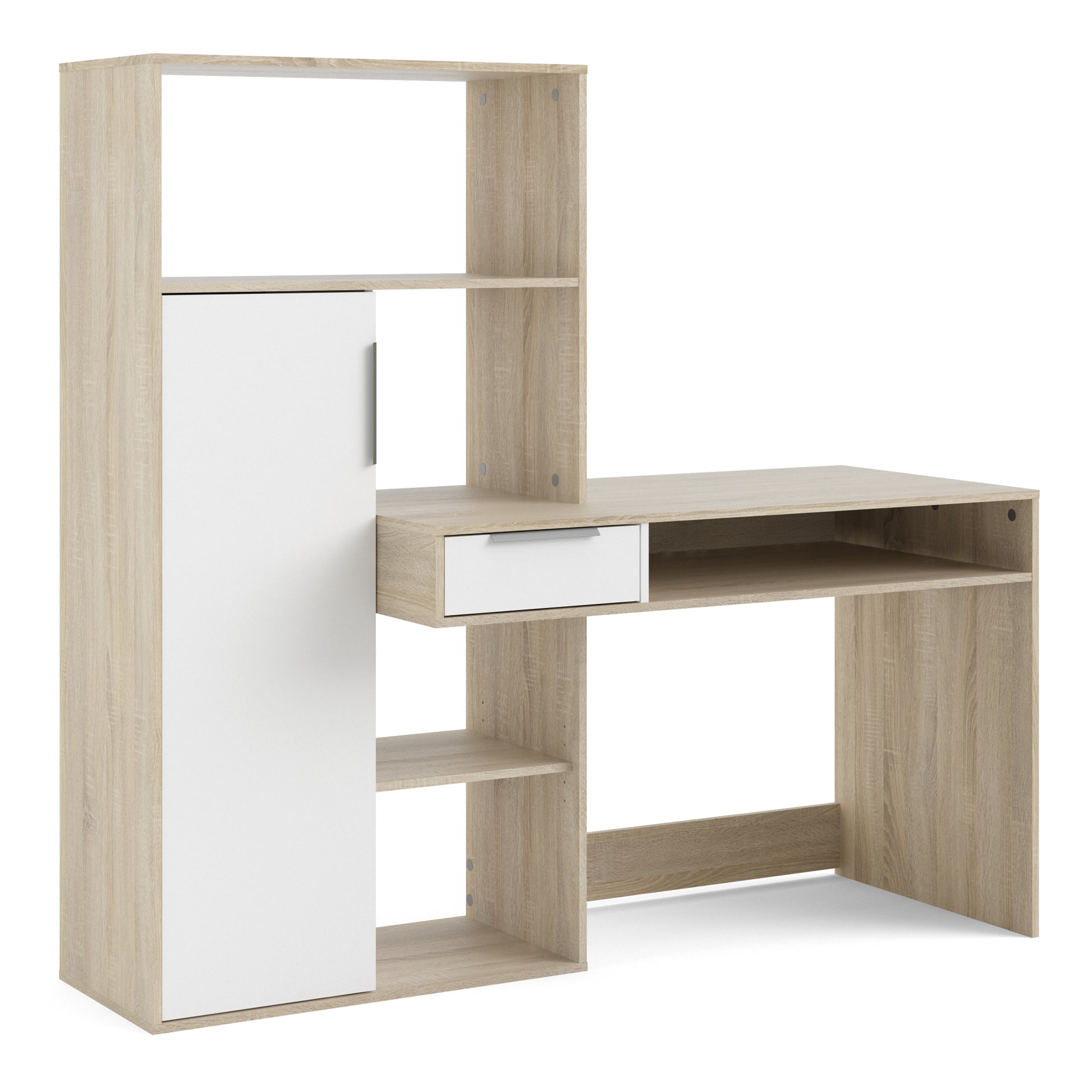 Function Plus  Desk multi-functional Desk with Drawer and 1 Door in White and Oak