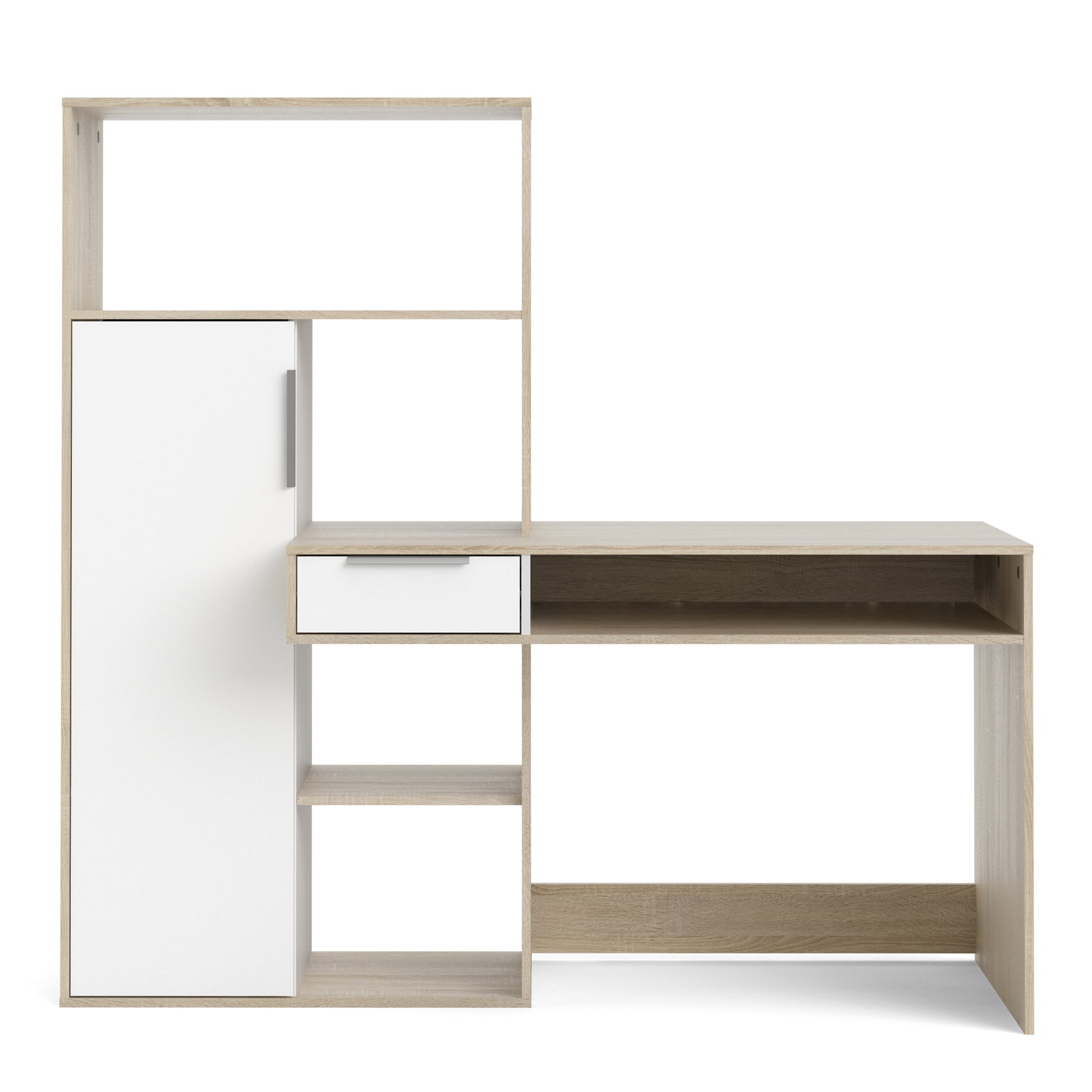 Function Plus  Desk multi-functional Desk with Drawer and 1 Door in White and Oak