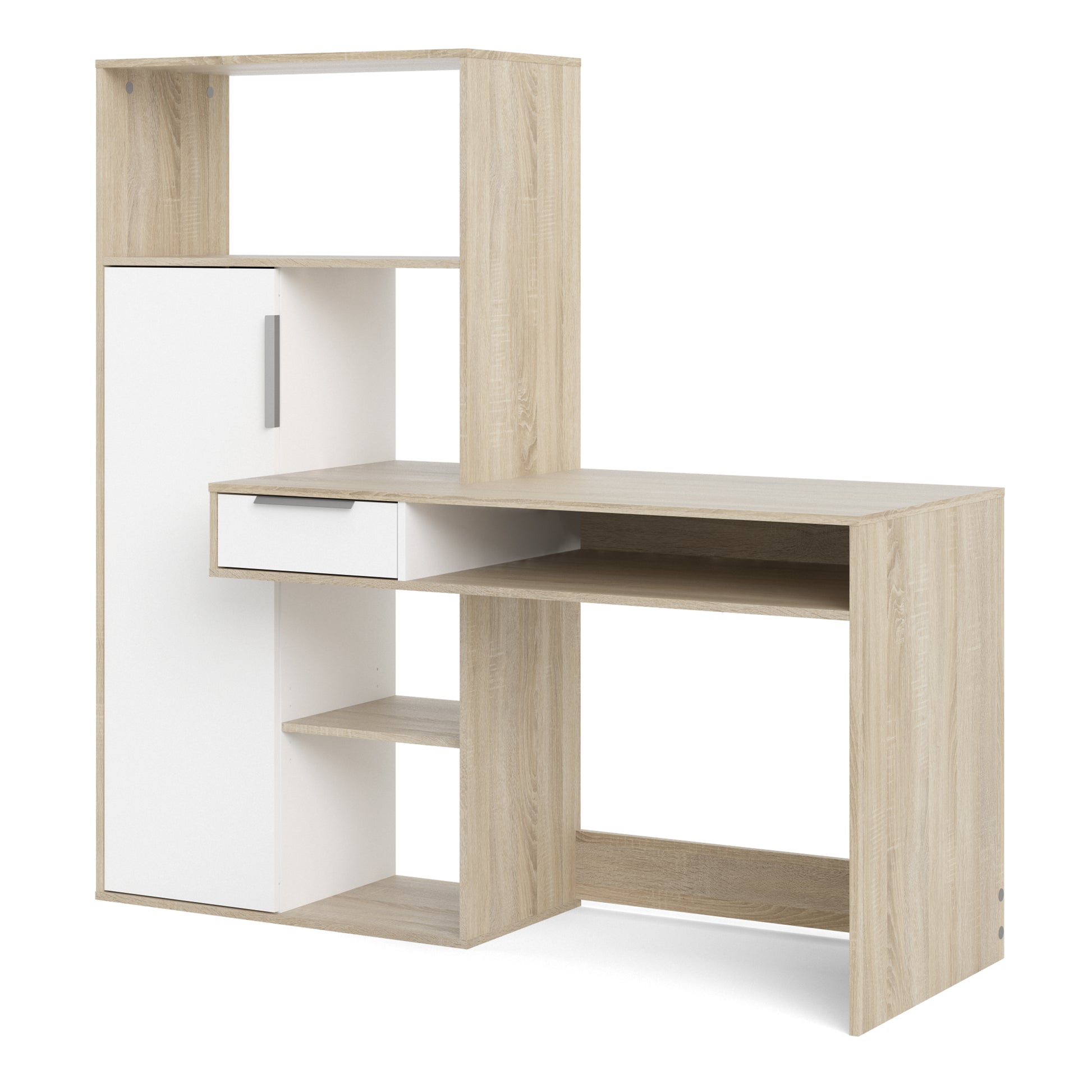 Function Plus  Desk multi-functional Desk with Drawer and 1 Door in White and Oak