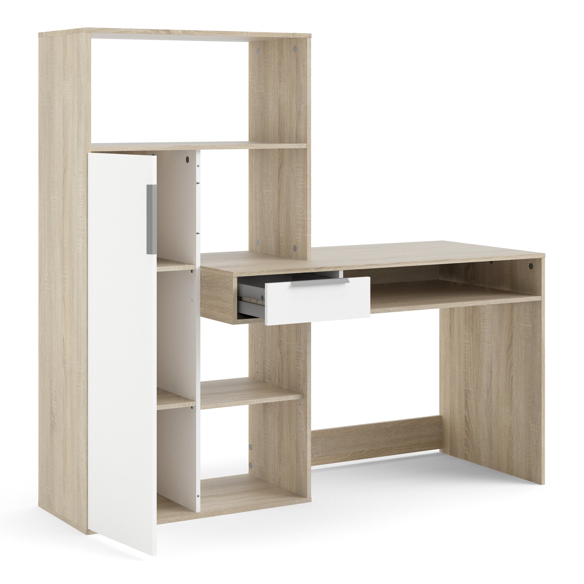 Function Plus  Desk multi-functional Desk with Drawer and 1 Door in White and Oak