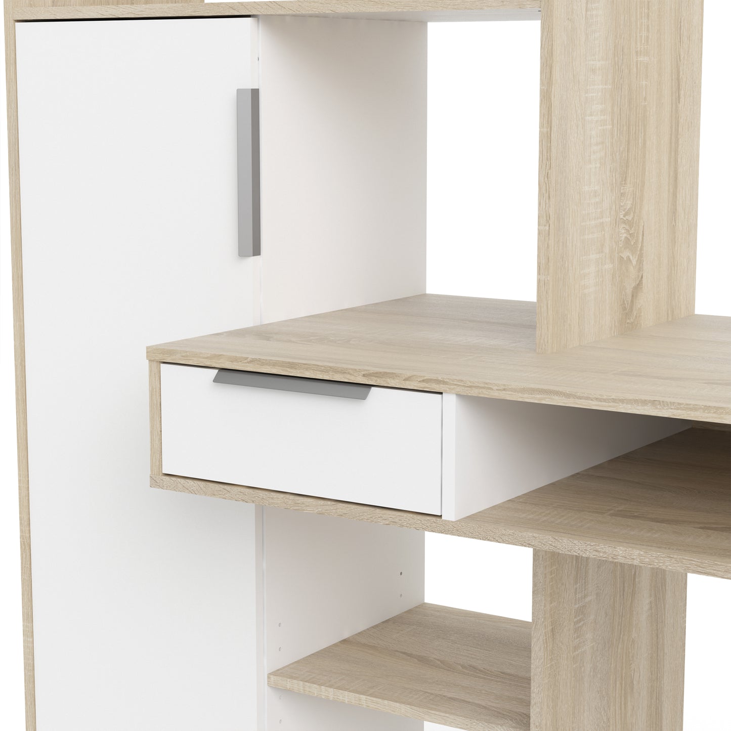 Function Plus  Desk multi-functional Desk with Drawer and 1 Door in White and Oak