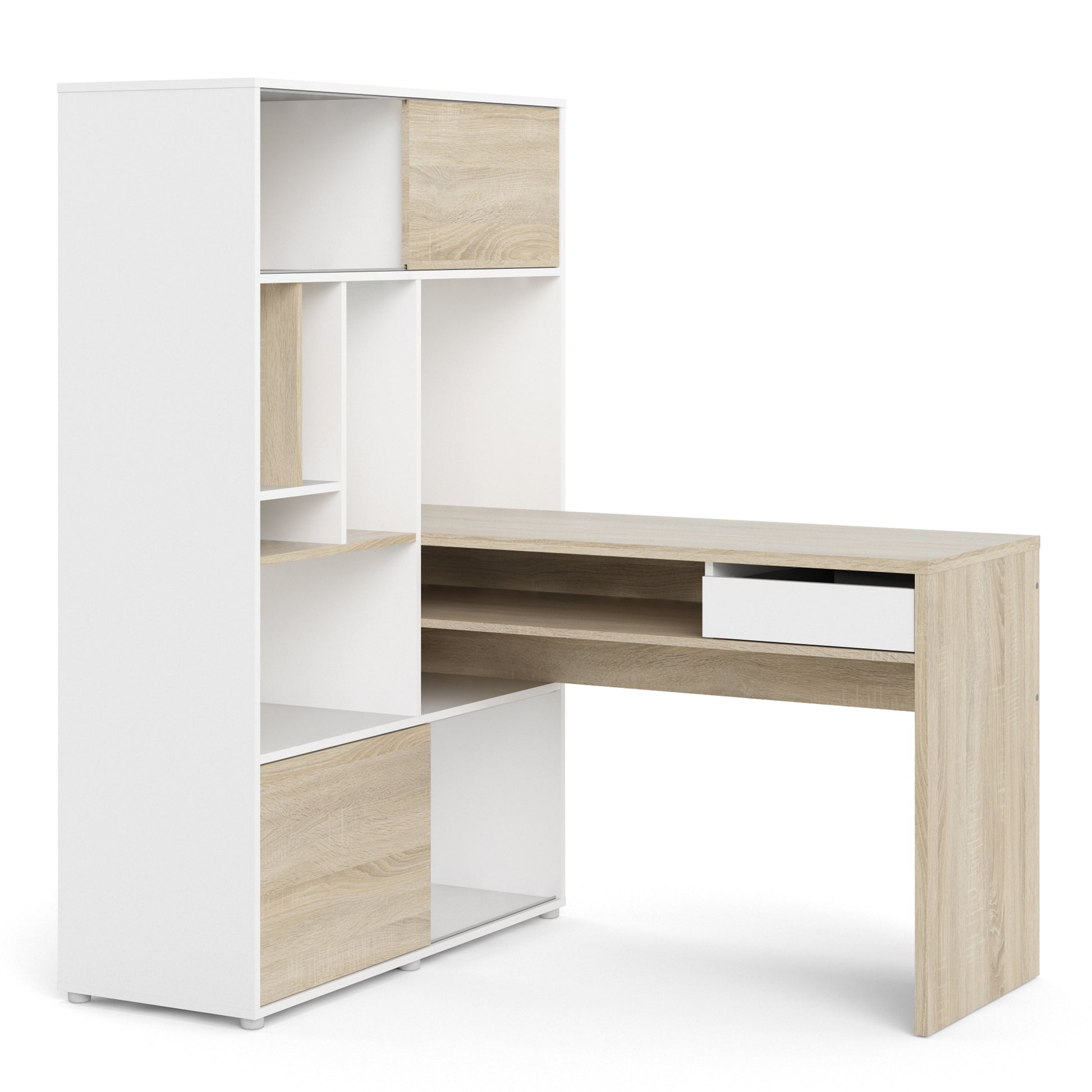 Function Plus  Desk with multi-functional storage unit In White and Oak