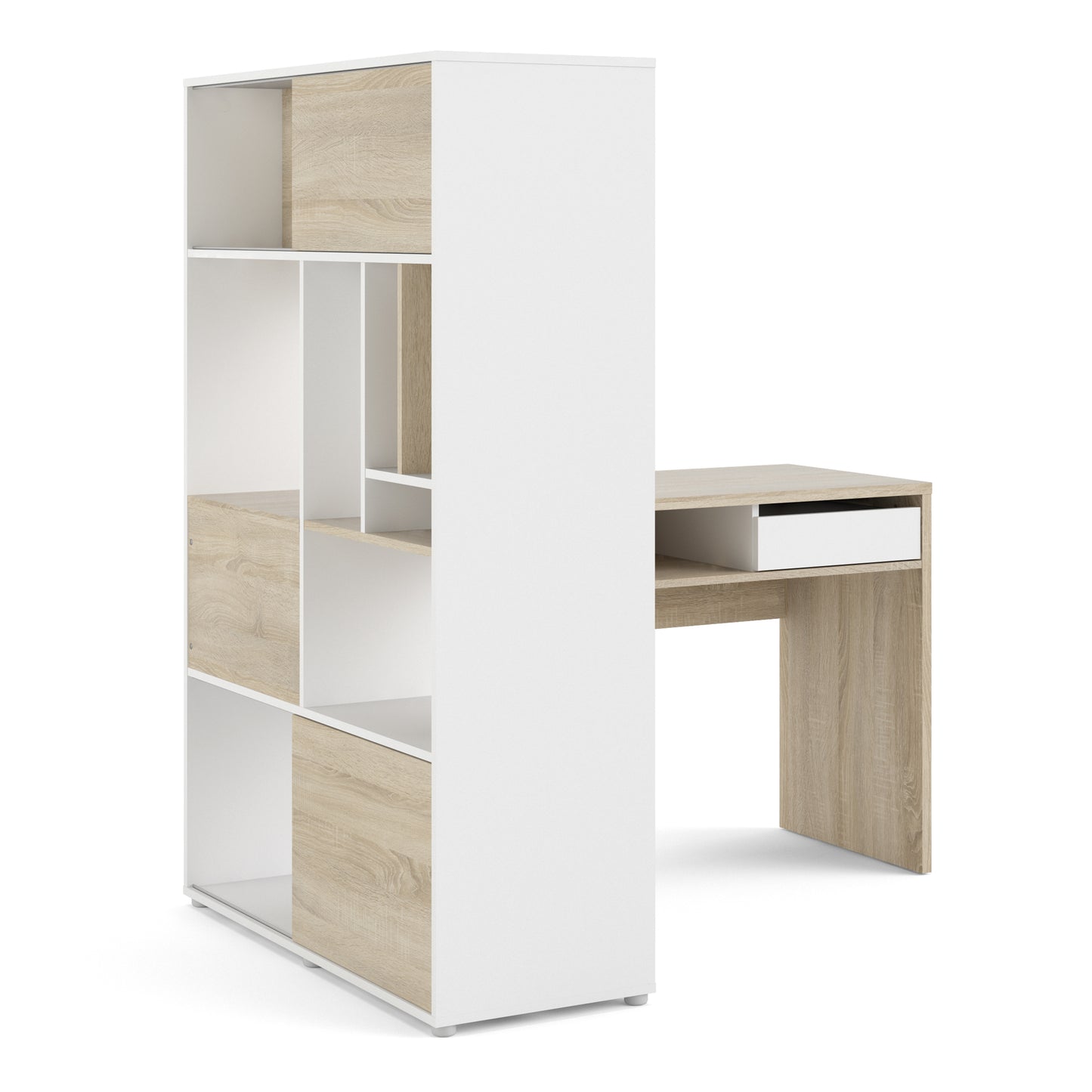 Function Plus  Desk with multi-functional storage unit In White and Oak