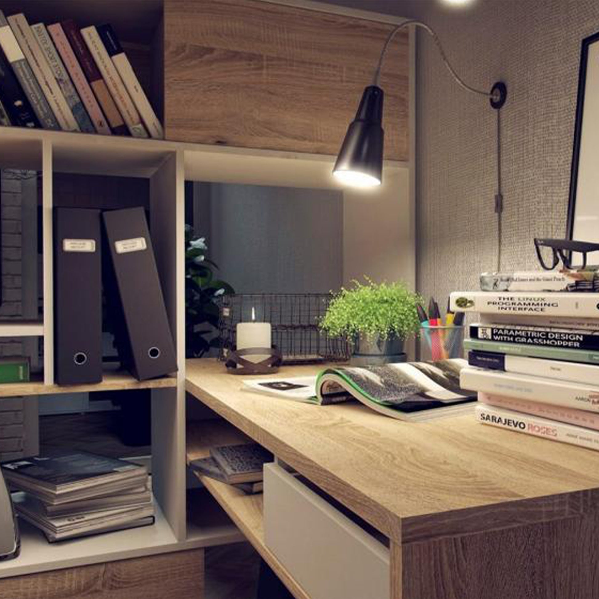 Function Plus  Desk with multi-functional storage unit In White and Oak