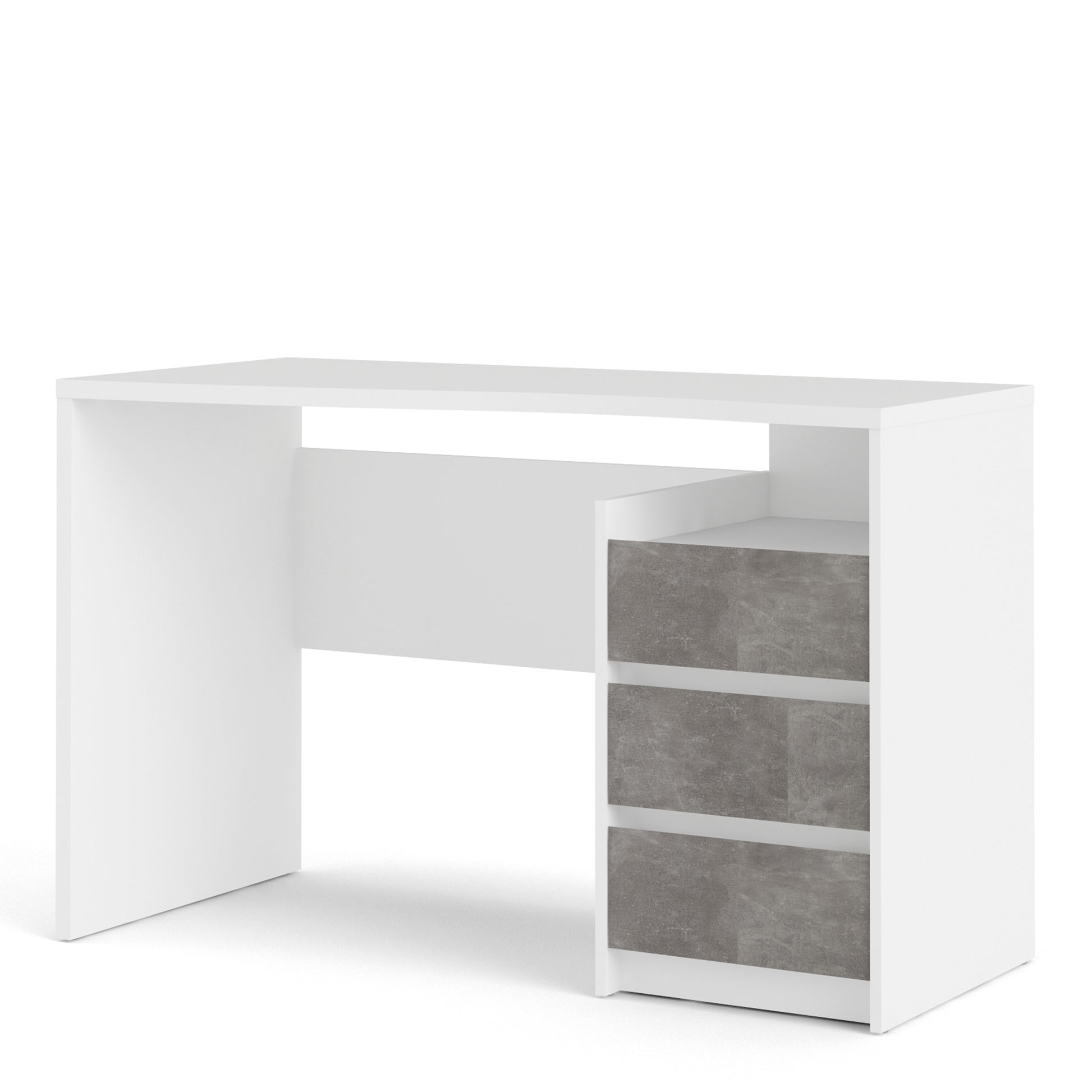 Function Plus  Modern Desk 3 Drawers in White and Grey