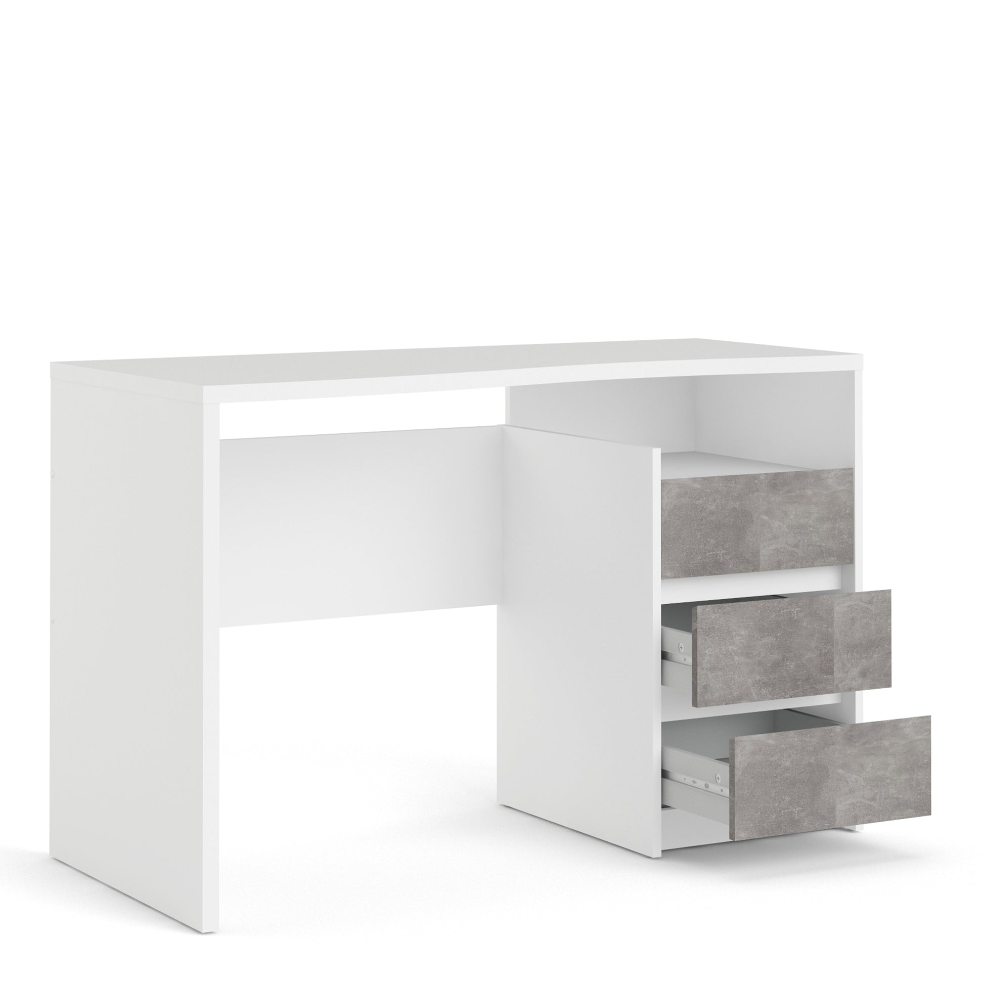 Function Plus  Modern Desk 3 Drawers in White and Grey